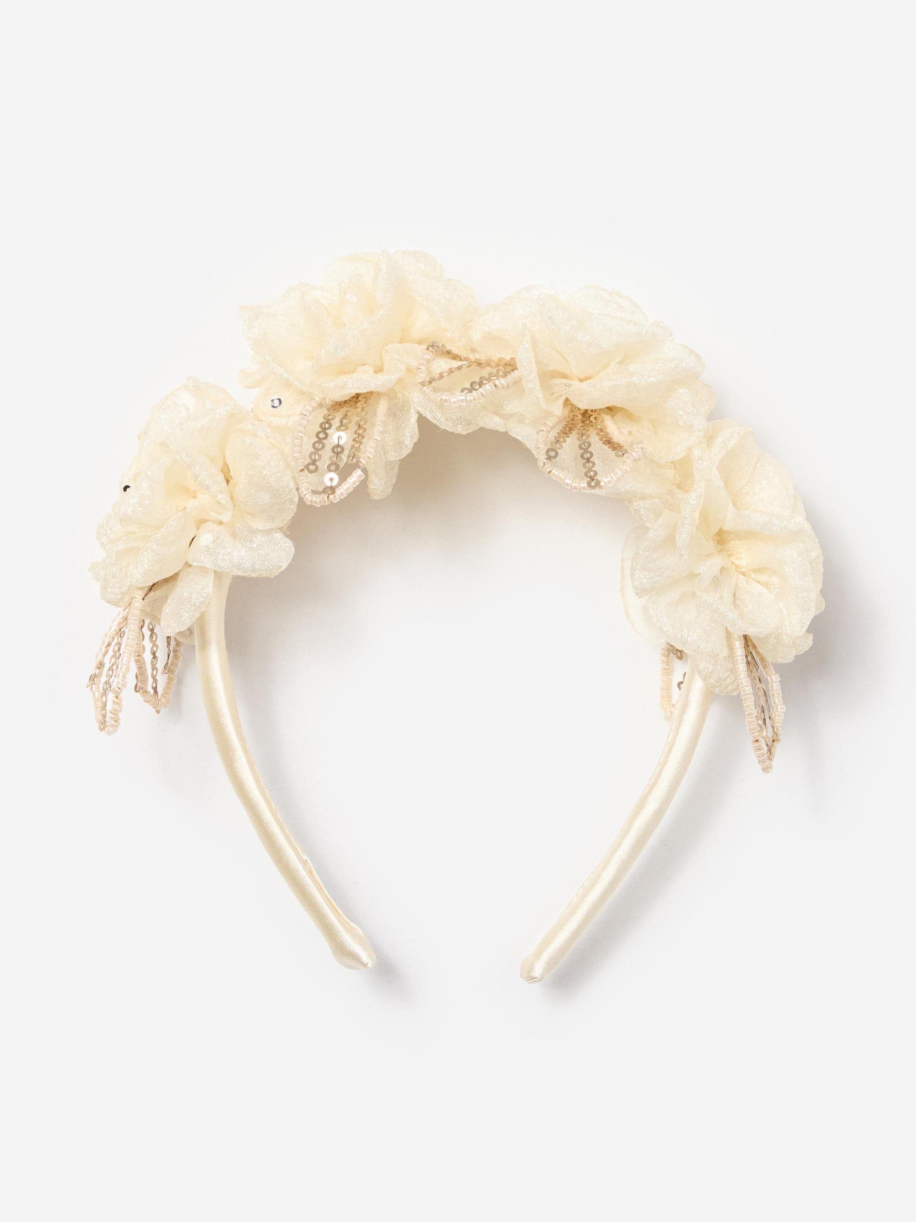 Girls Sequin Tulle Headband in Ivory