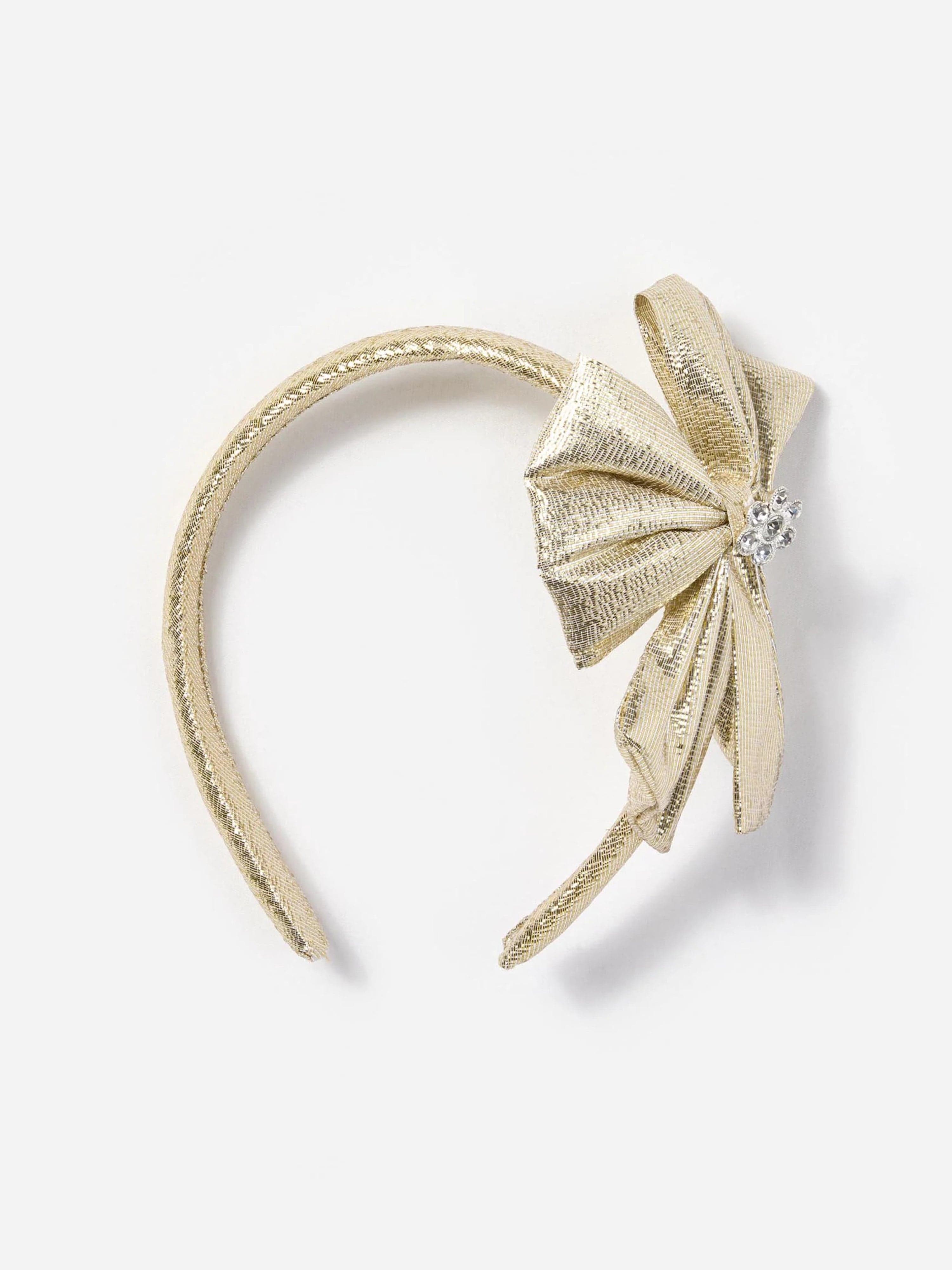 Girls Metallic Bow Headband in Gold