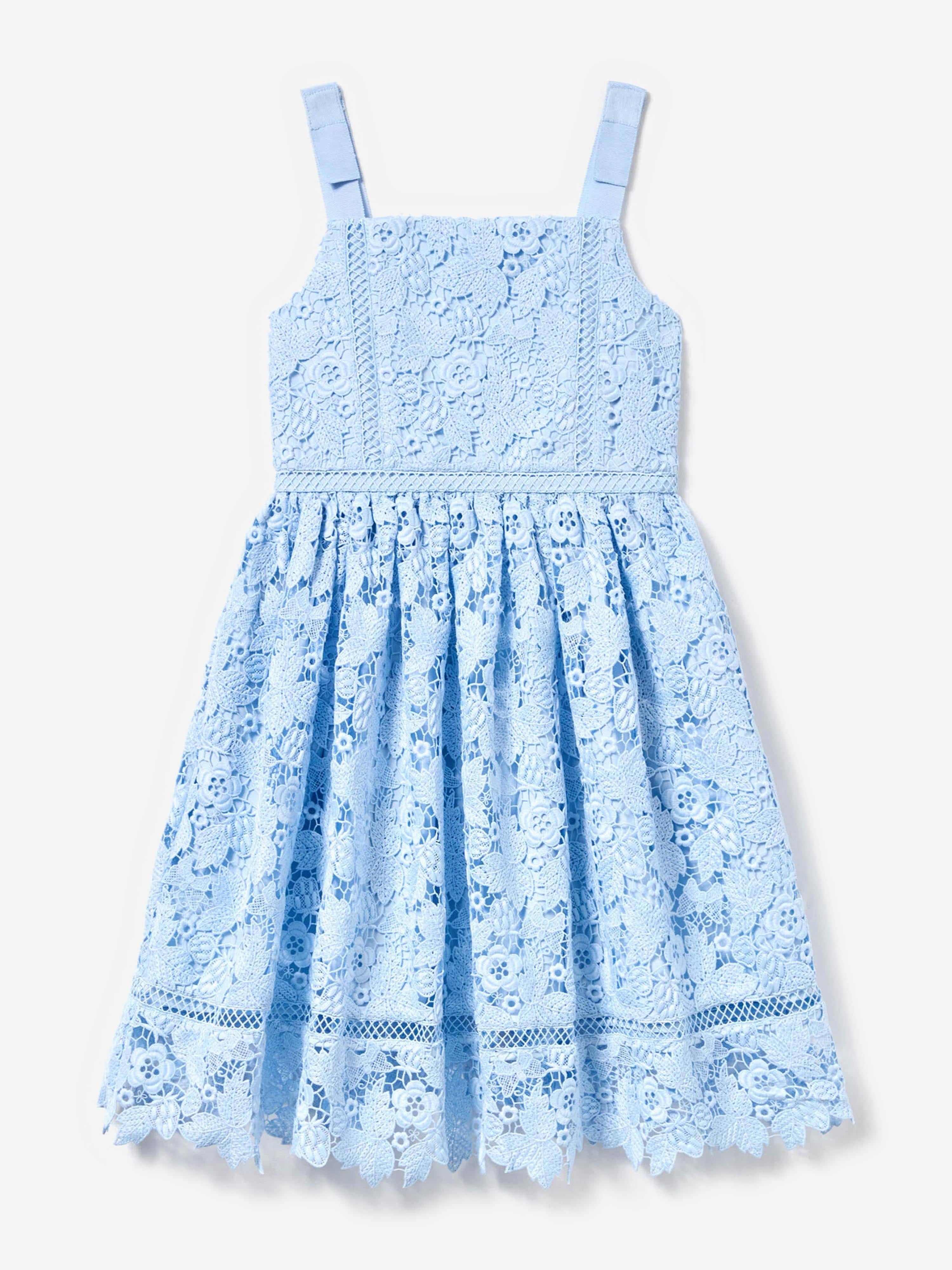 Self Portrait Girls Butterfly Lace Dress in Blue