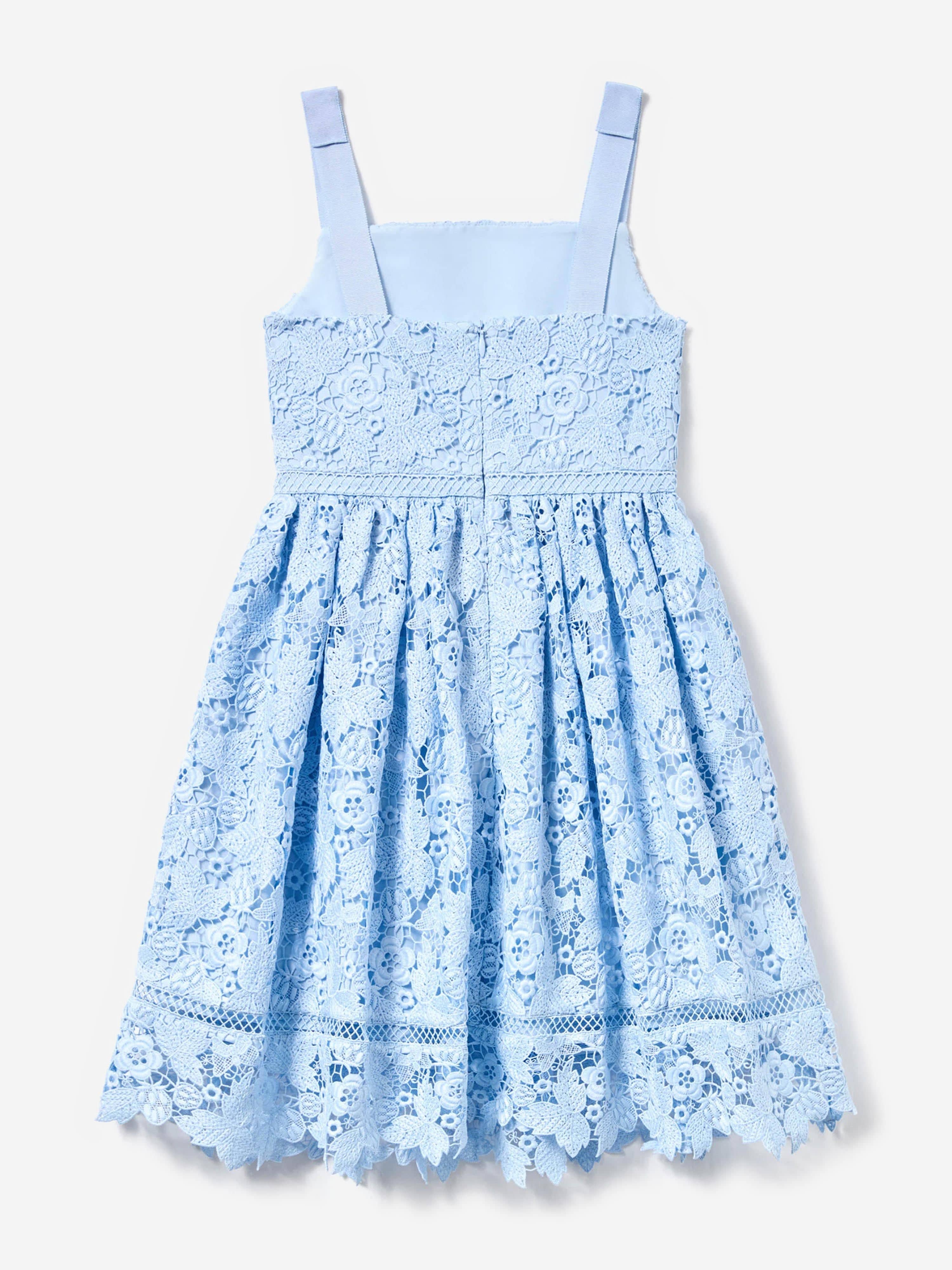 Self Portrait Girls Butterfly Lace Dress in Blue