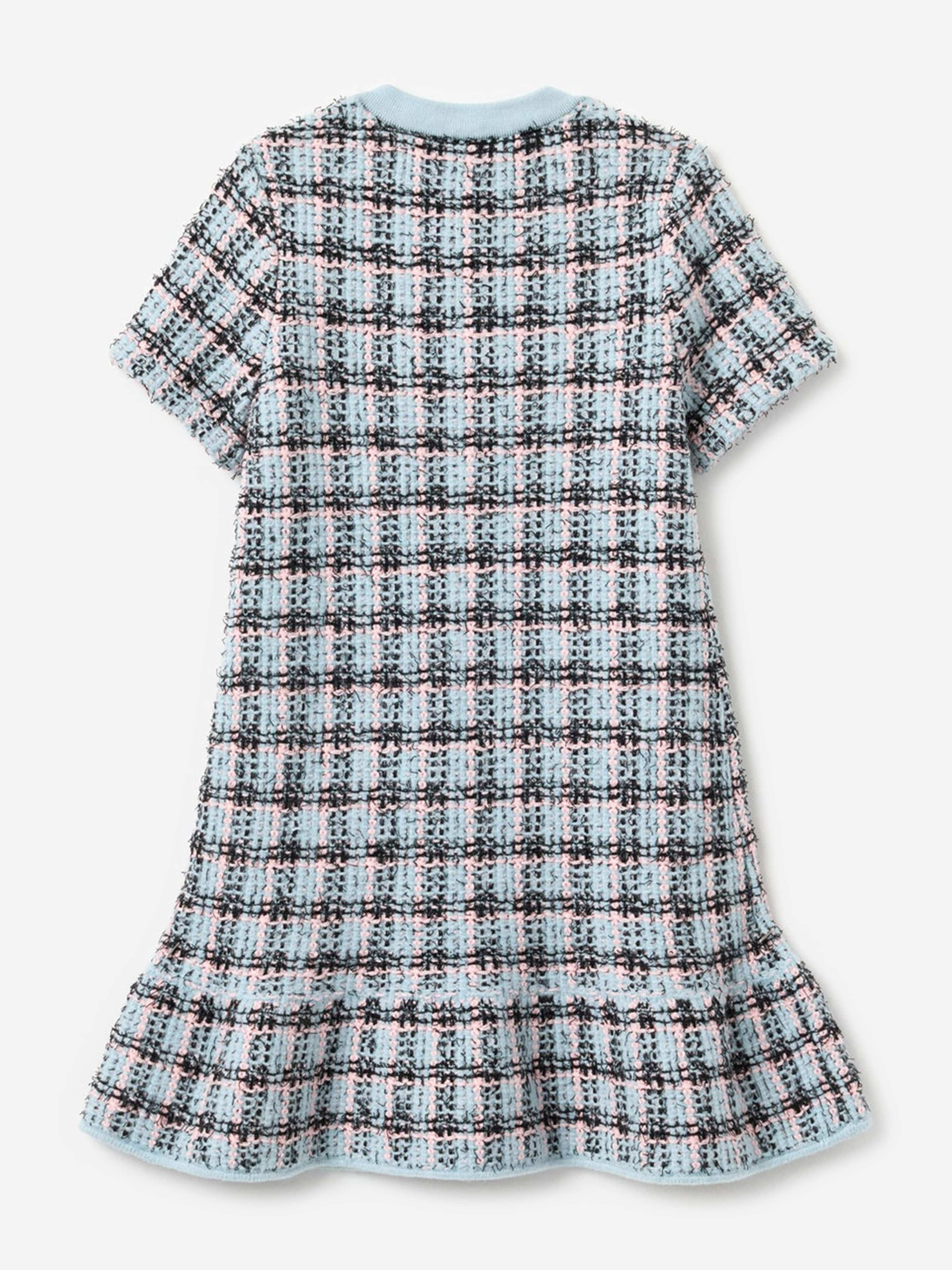 Self Portrait Girls Textured Stripe Knit Dress in Blue