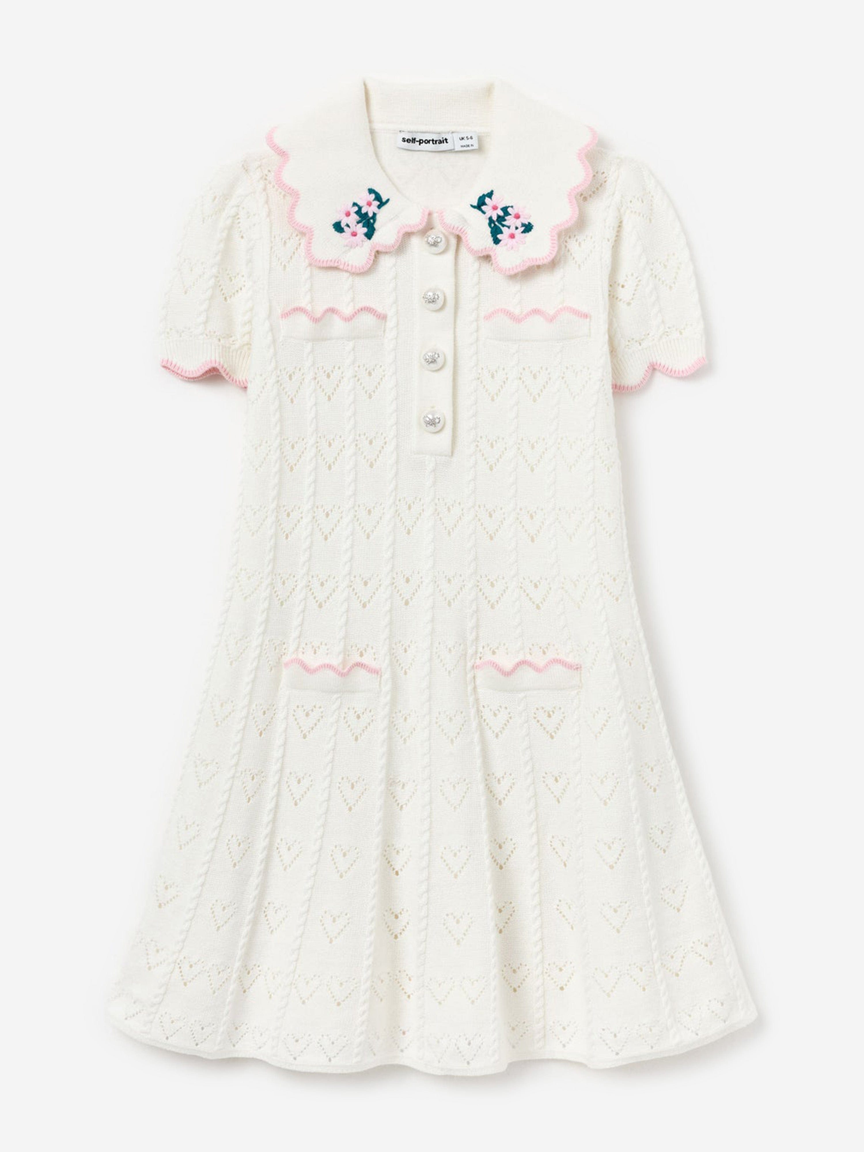 Self Portrait Girls Heart Knit Dress in Ivory