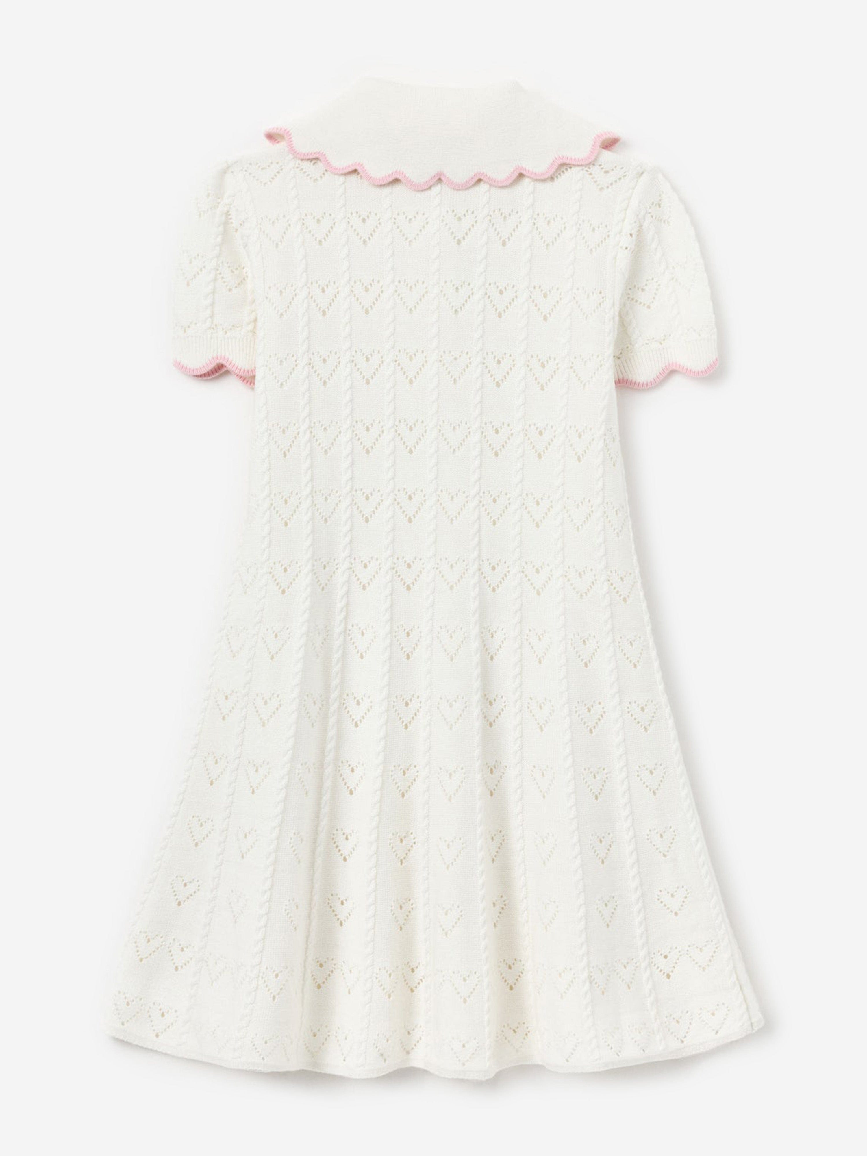 Self Portrait Girls Heart Knit Dress in Ivory