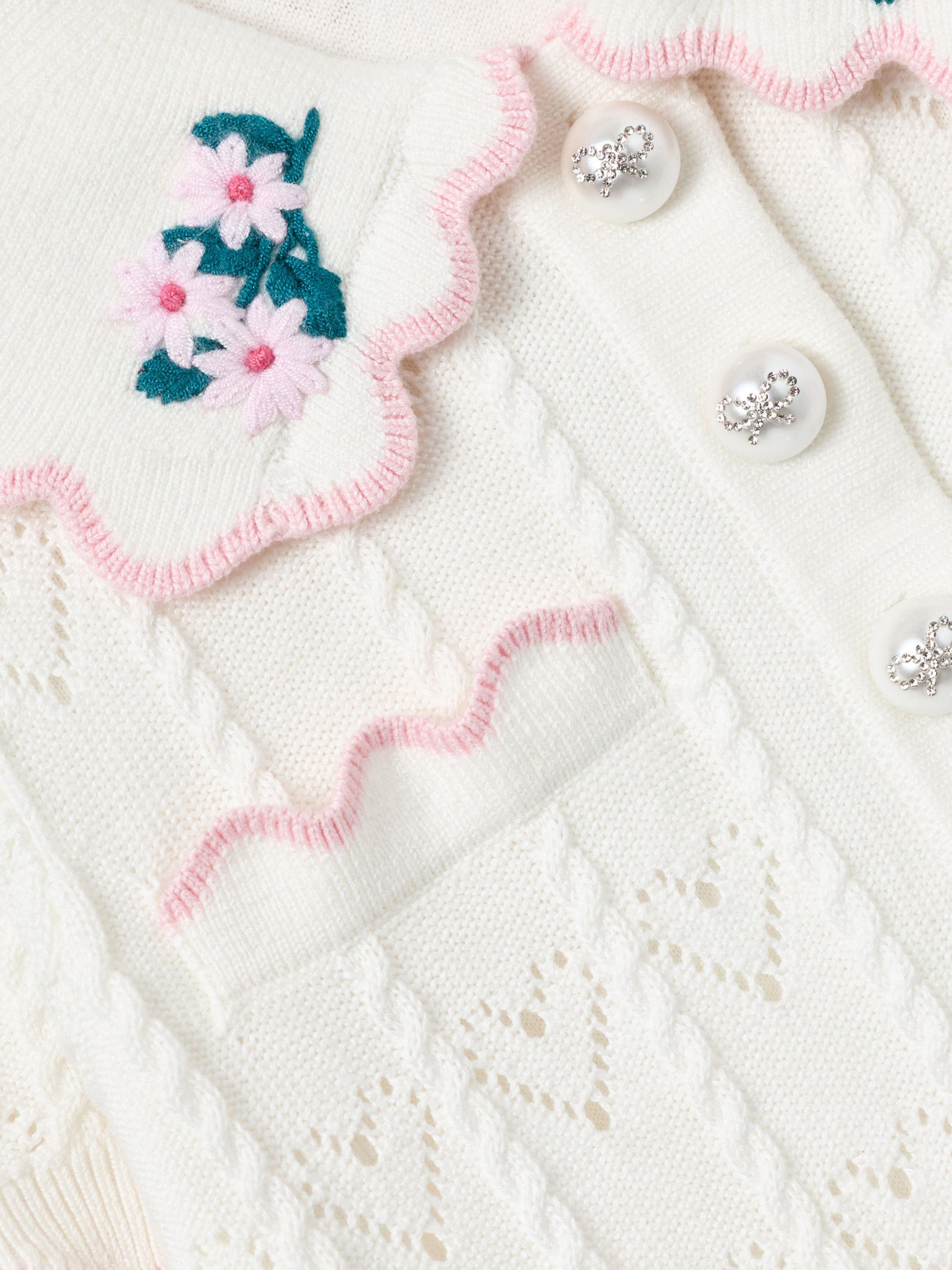 Self Portrait Girls Heart Knit Dress in Ivory