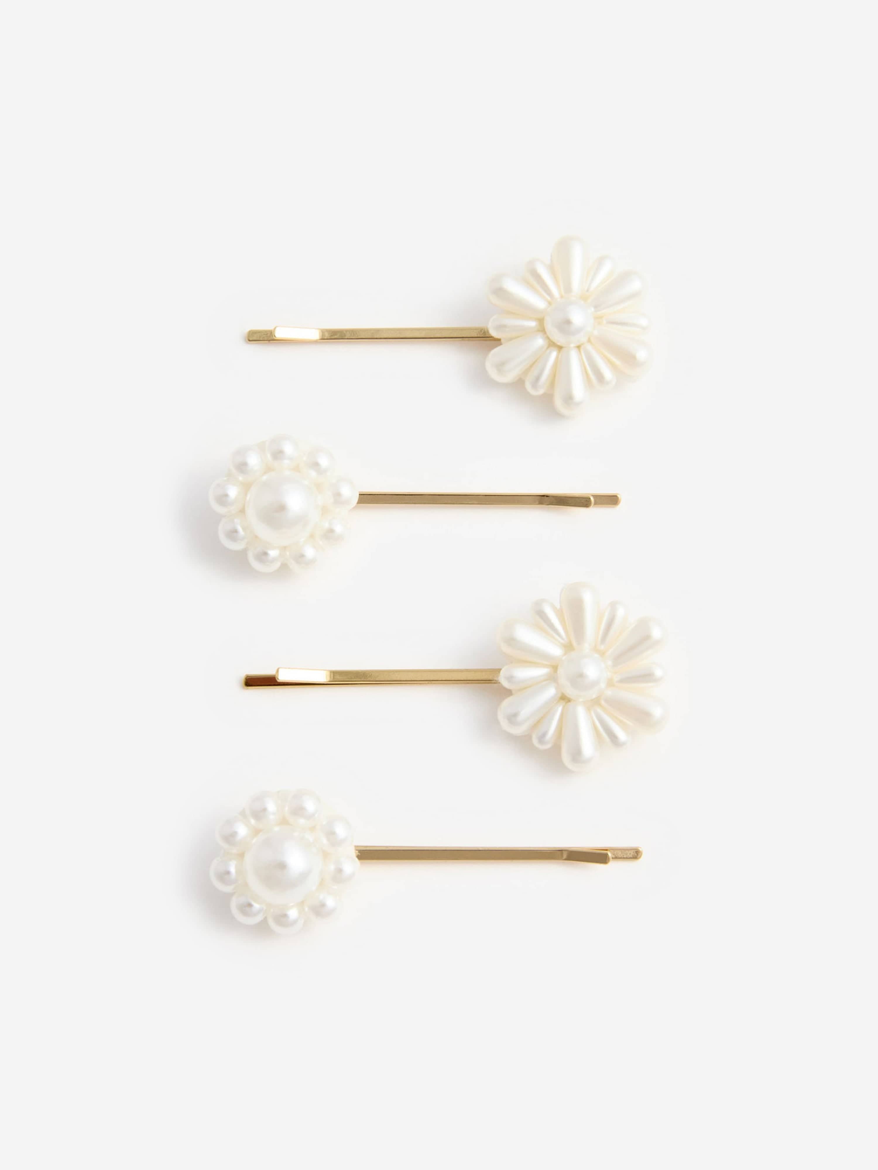 Self Portrait Girls Pearl Flower Hair Clips in Gold