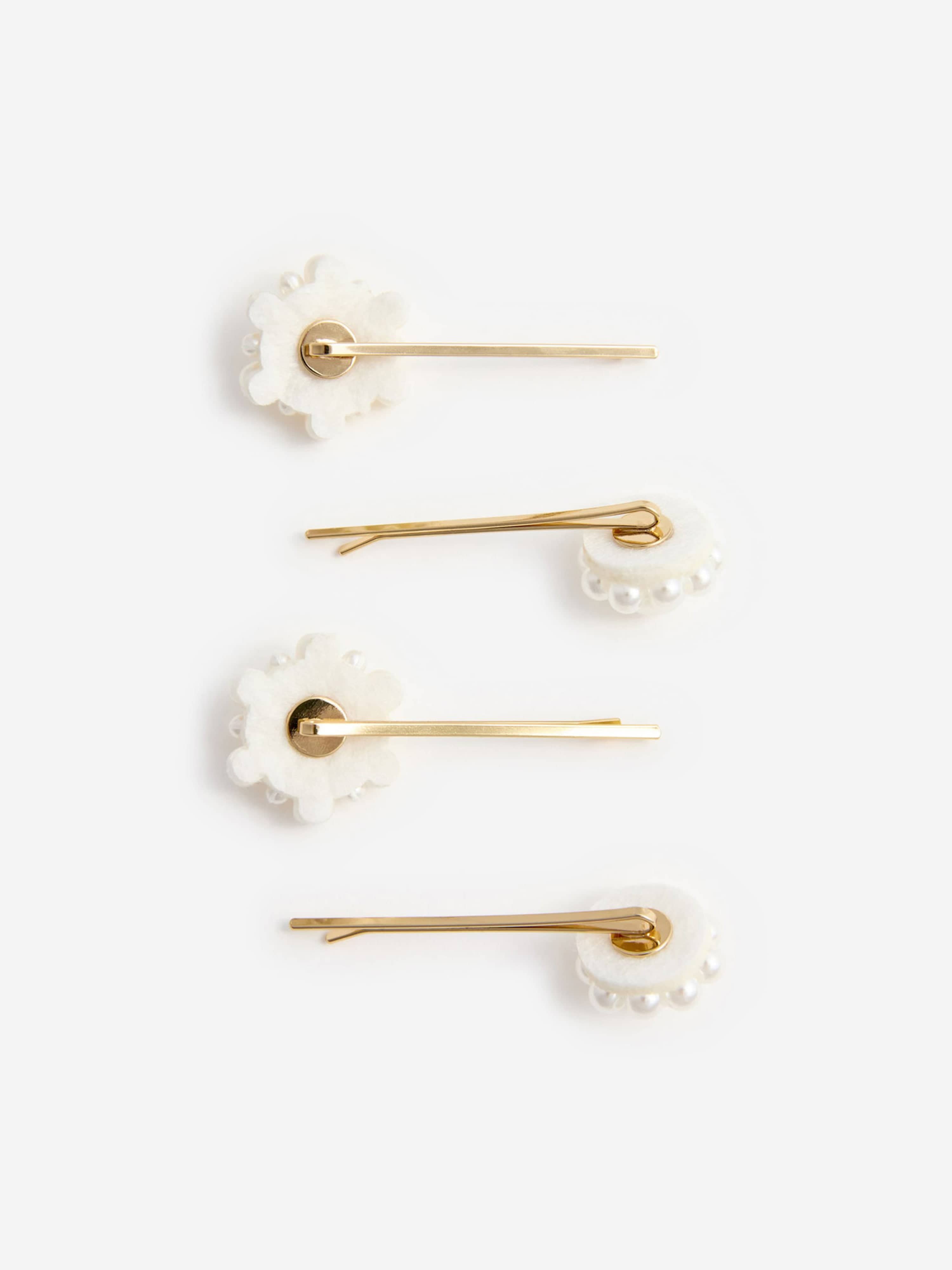 Self Portrait Girls Pearl Flower Hair Clips in Gold