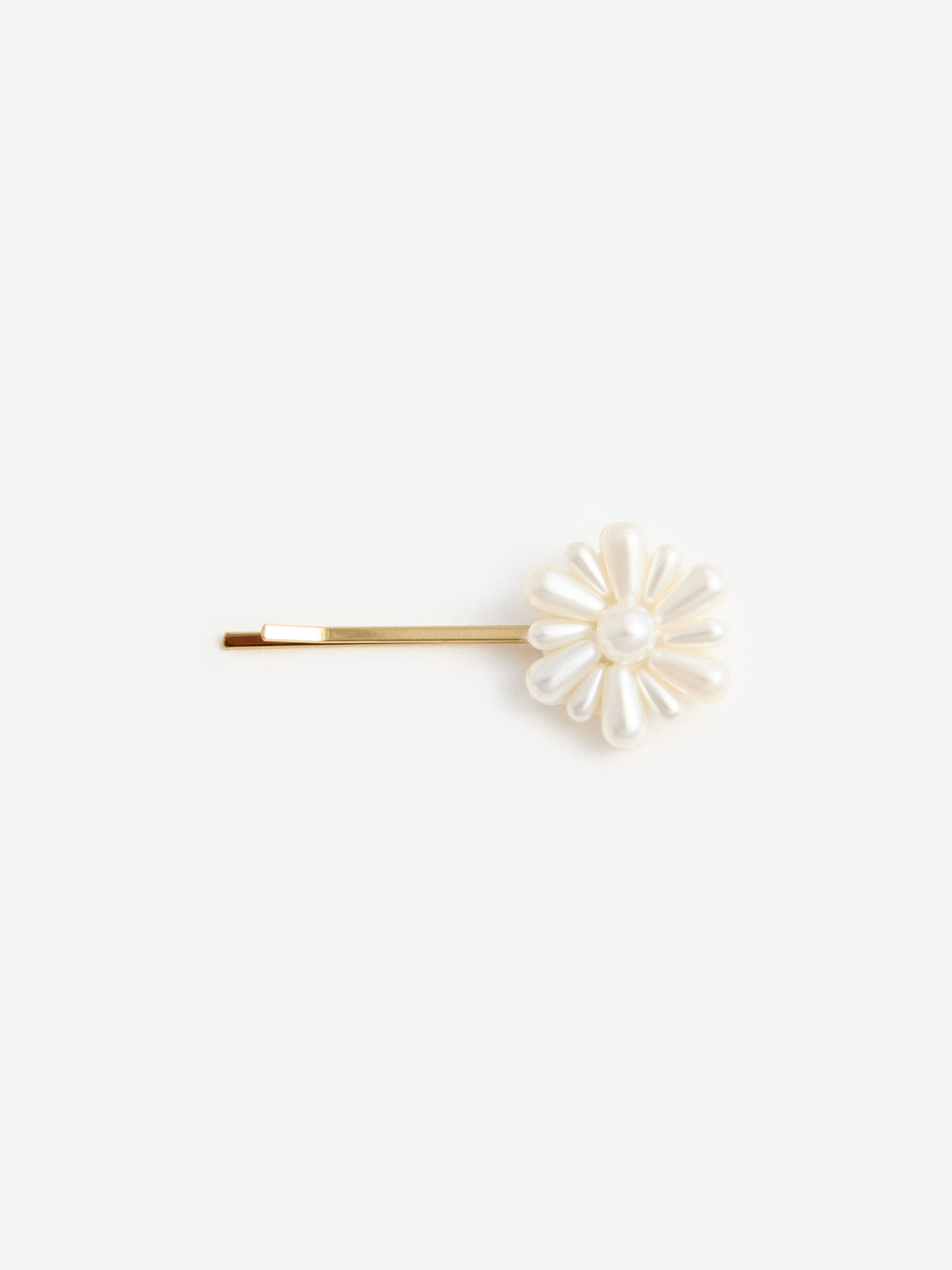 Self Portrait Girls Pearl Flower Hair Clips in Gold