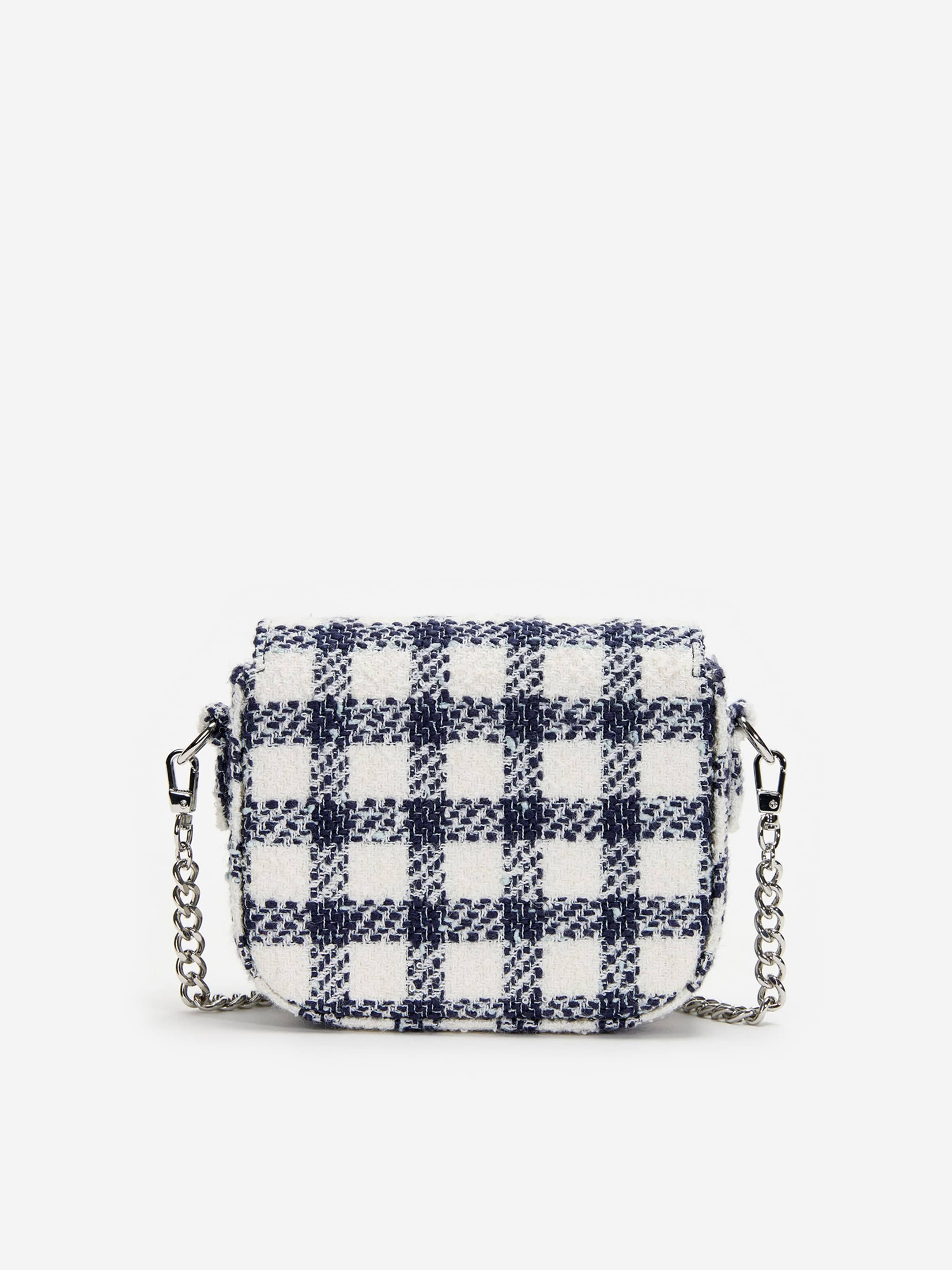 Self Portrait Girls Check Boucle Bag in Navy (14cm)