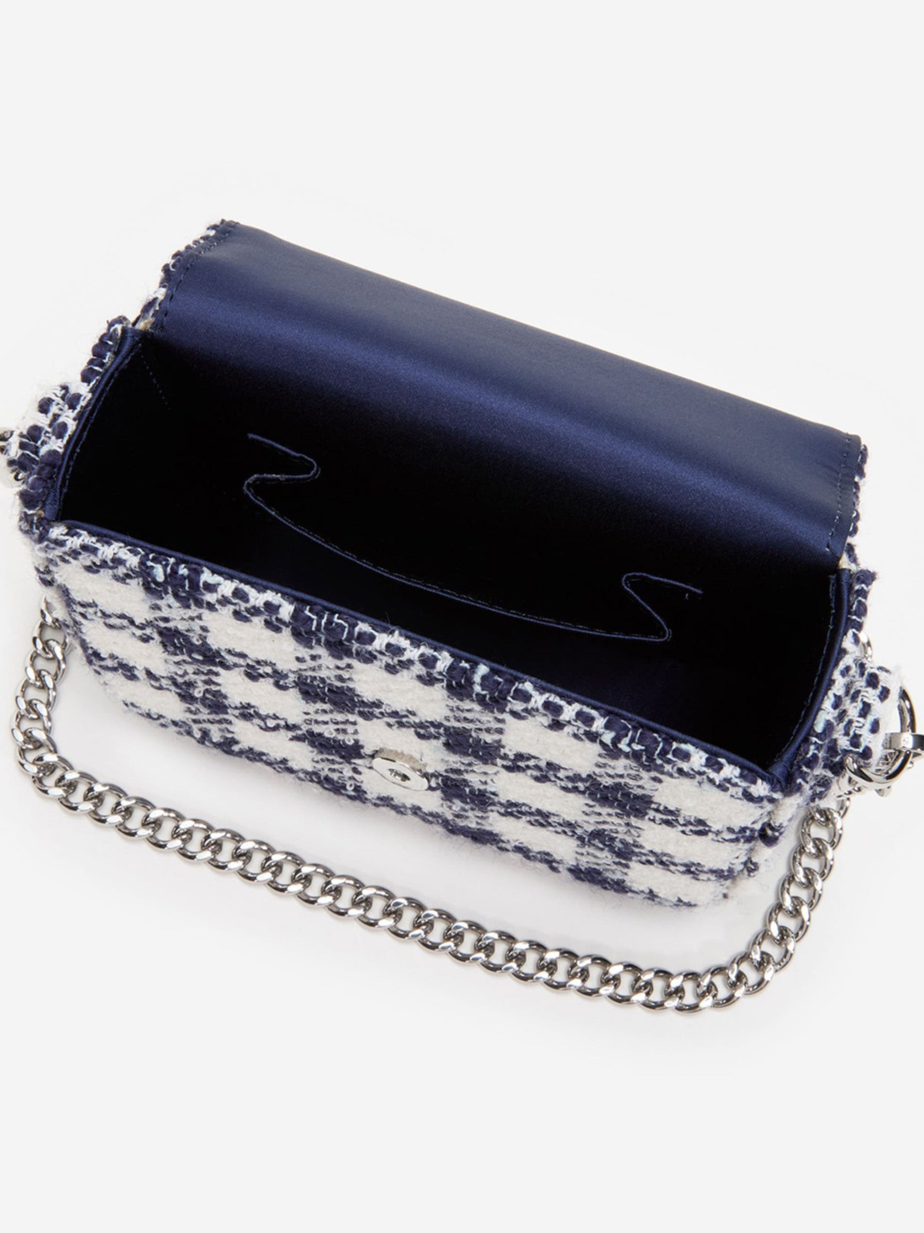 Self Portrait Girls Check Boucle Bag in Navy (14cm)