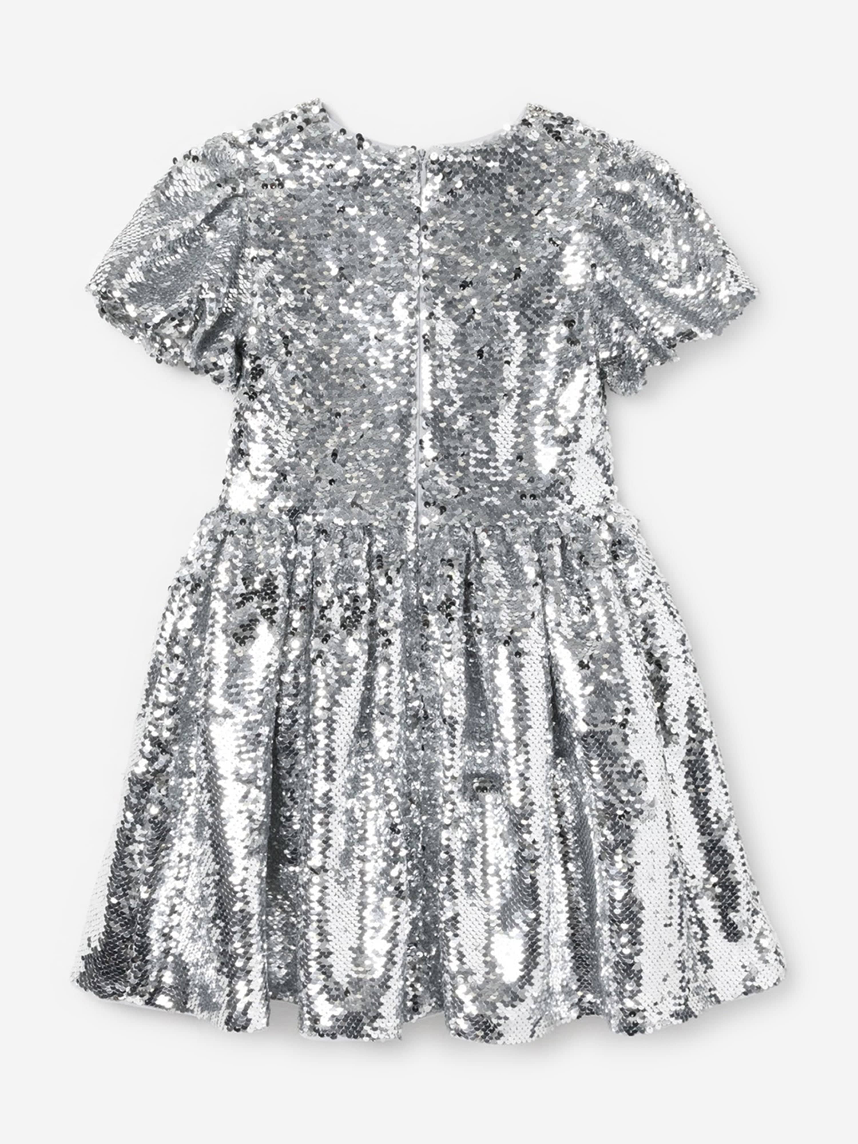 Self Portrait Girls Sequin Dress in Silver