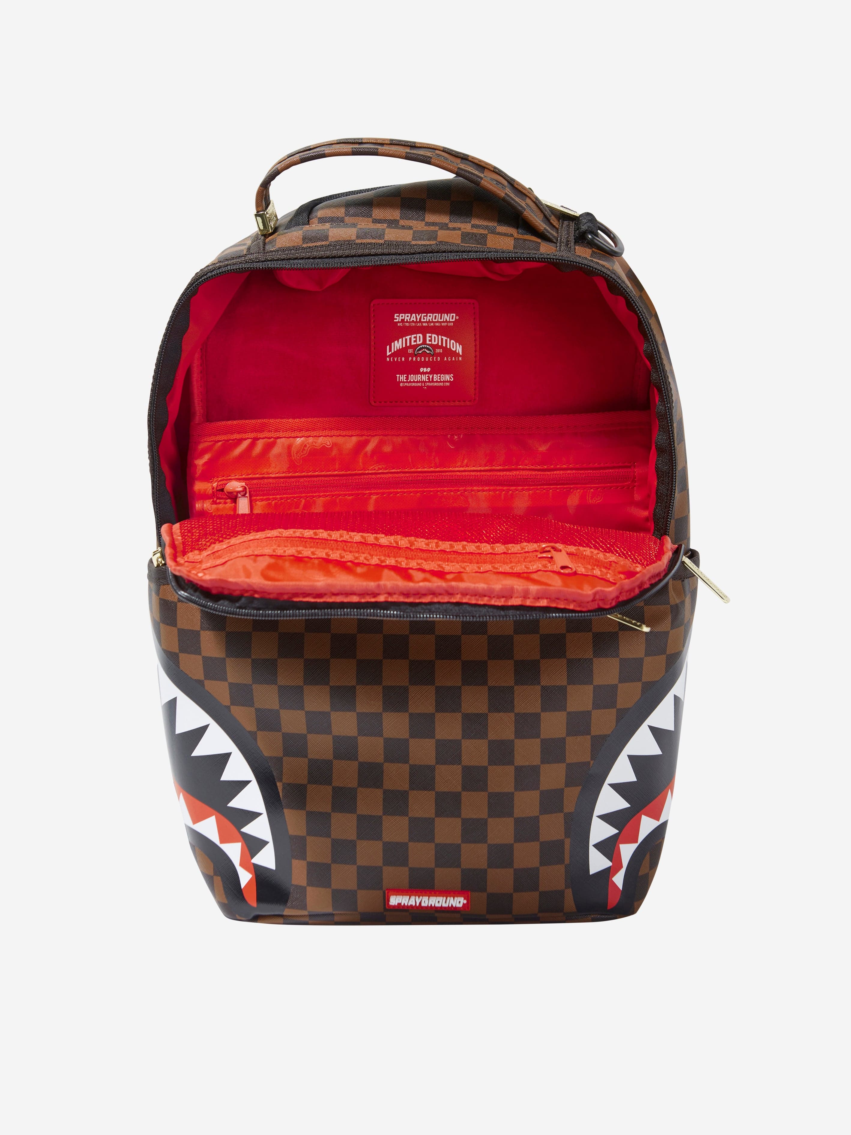 Sprayground Kids Sip Side Sharks DLXSV Backpack in Brown