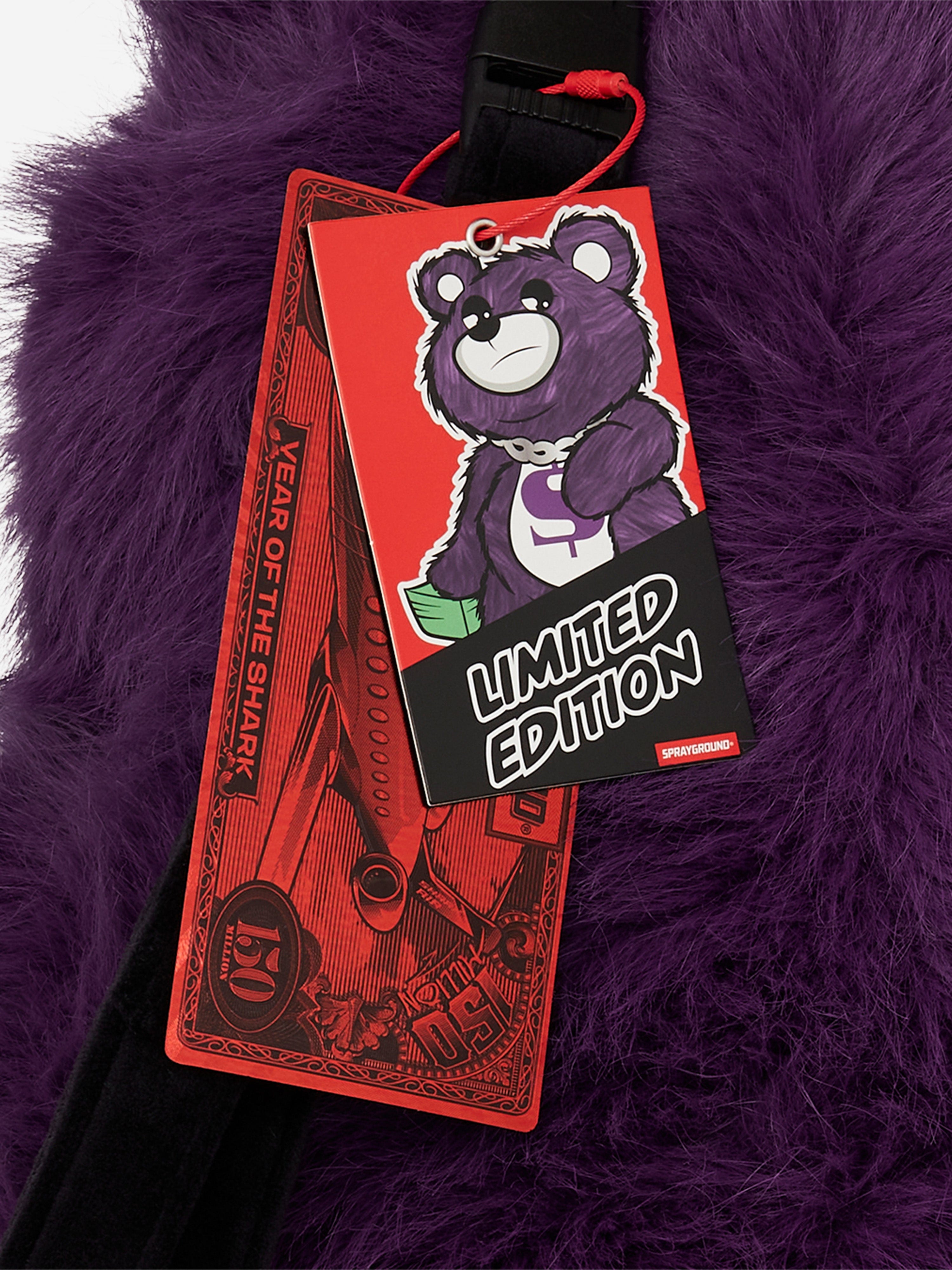 Sprayground Kids Fur Cray Money Bear Backpack in Purple (63cm)