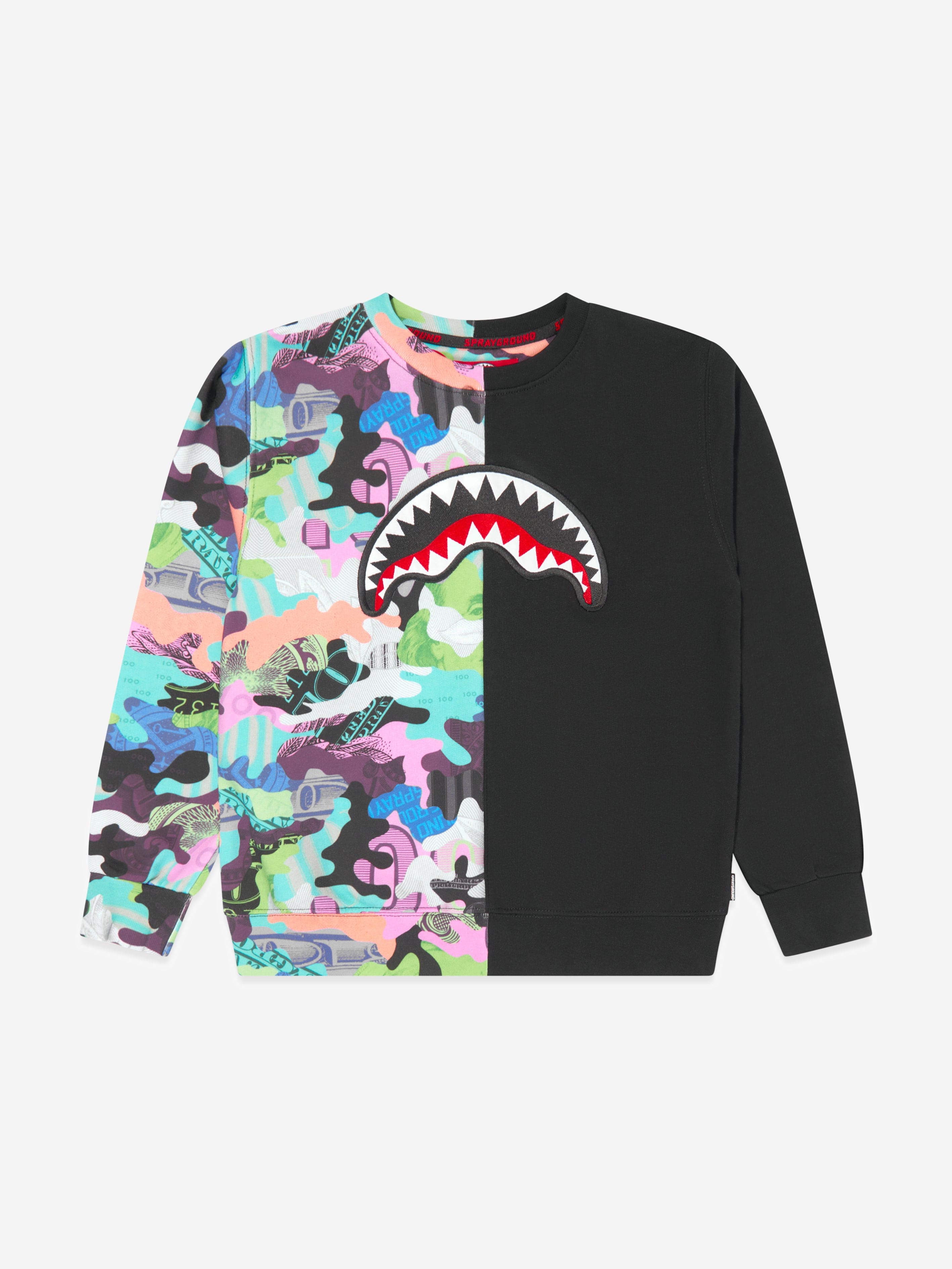 Sprayground Boys Camo 100 Split Crew Neck Sweatshirt in Multicolour