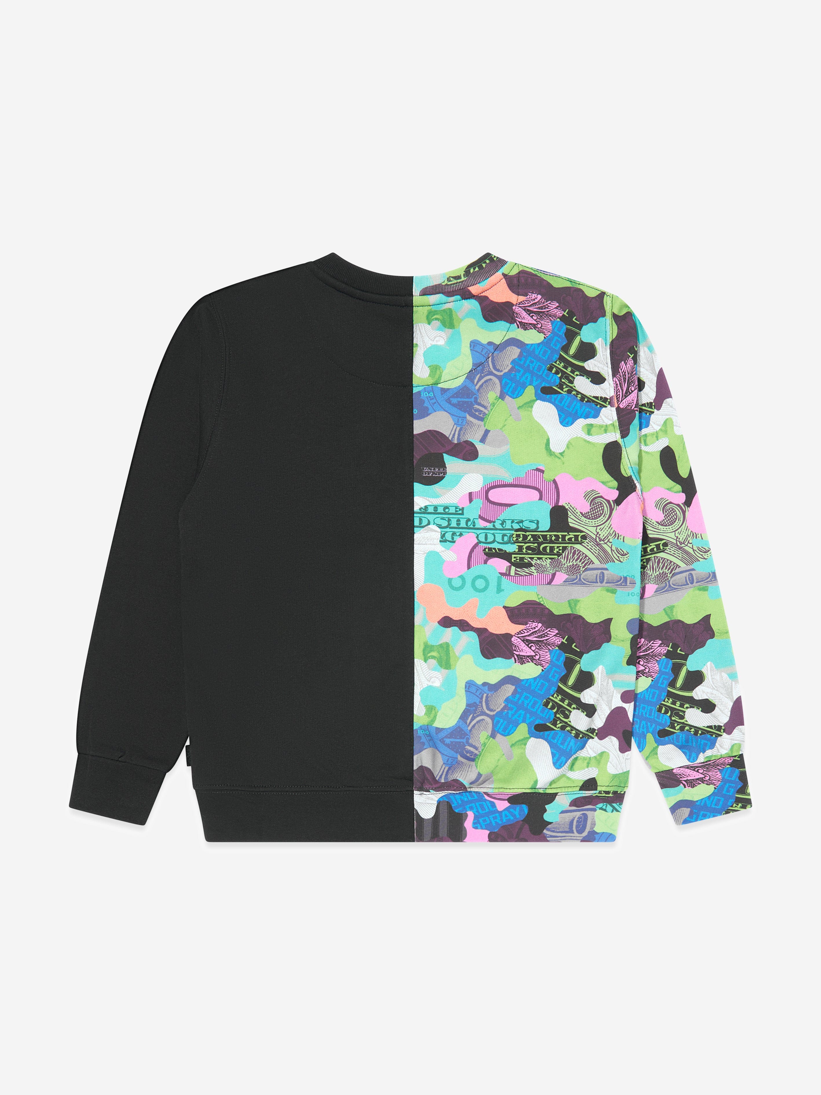 Sprayground Boys Camo 100 Split Crew Neck Sweatshirt in Multicolour