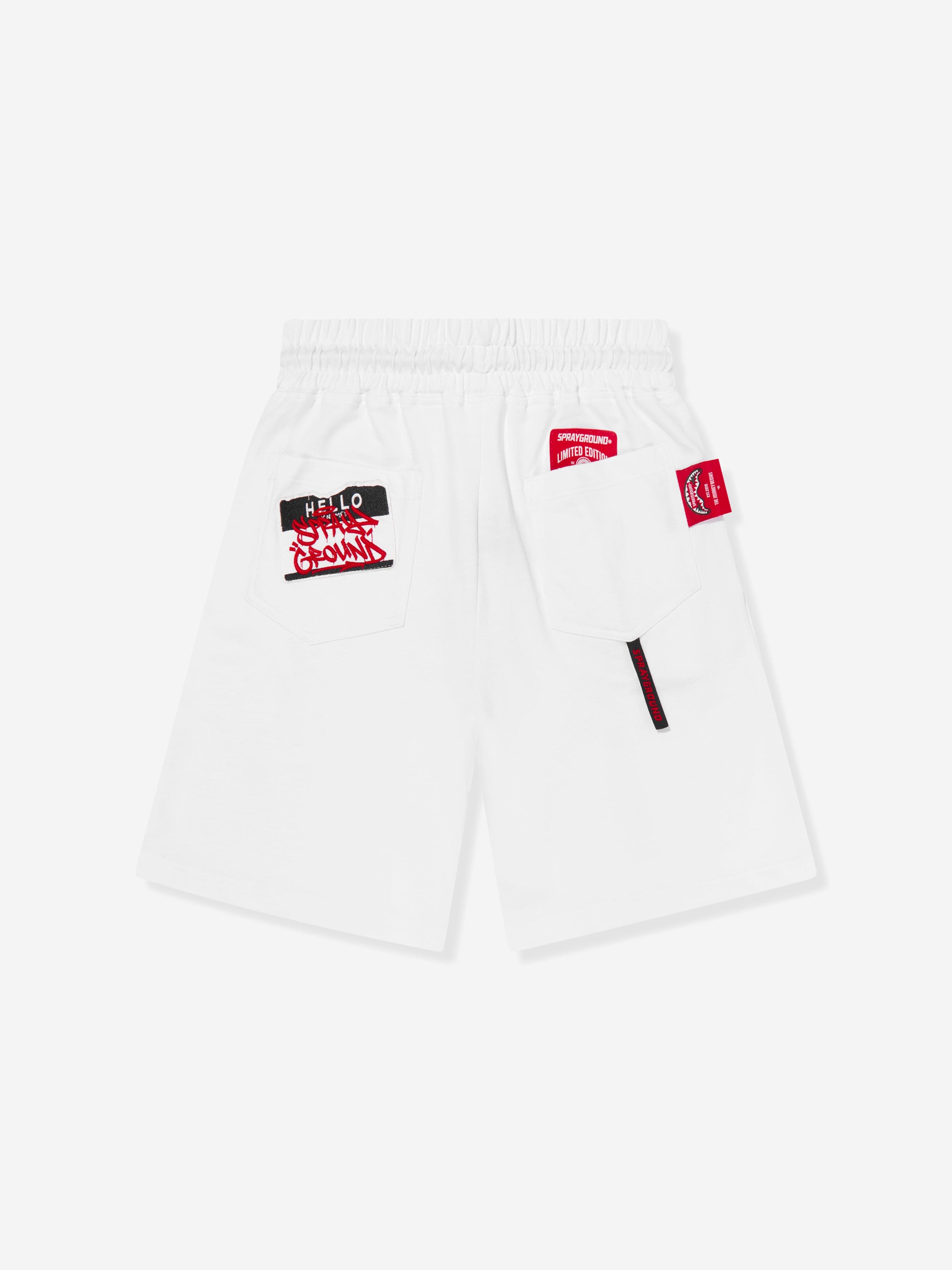 Sprayground Boys Label Shark Shorts in White