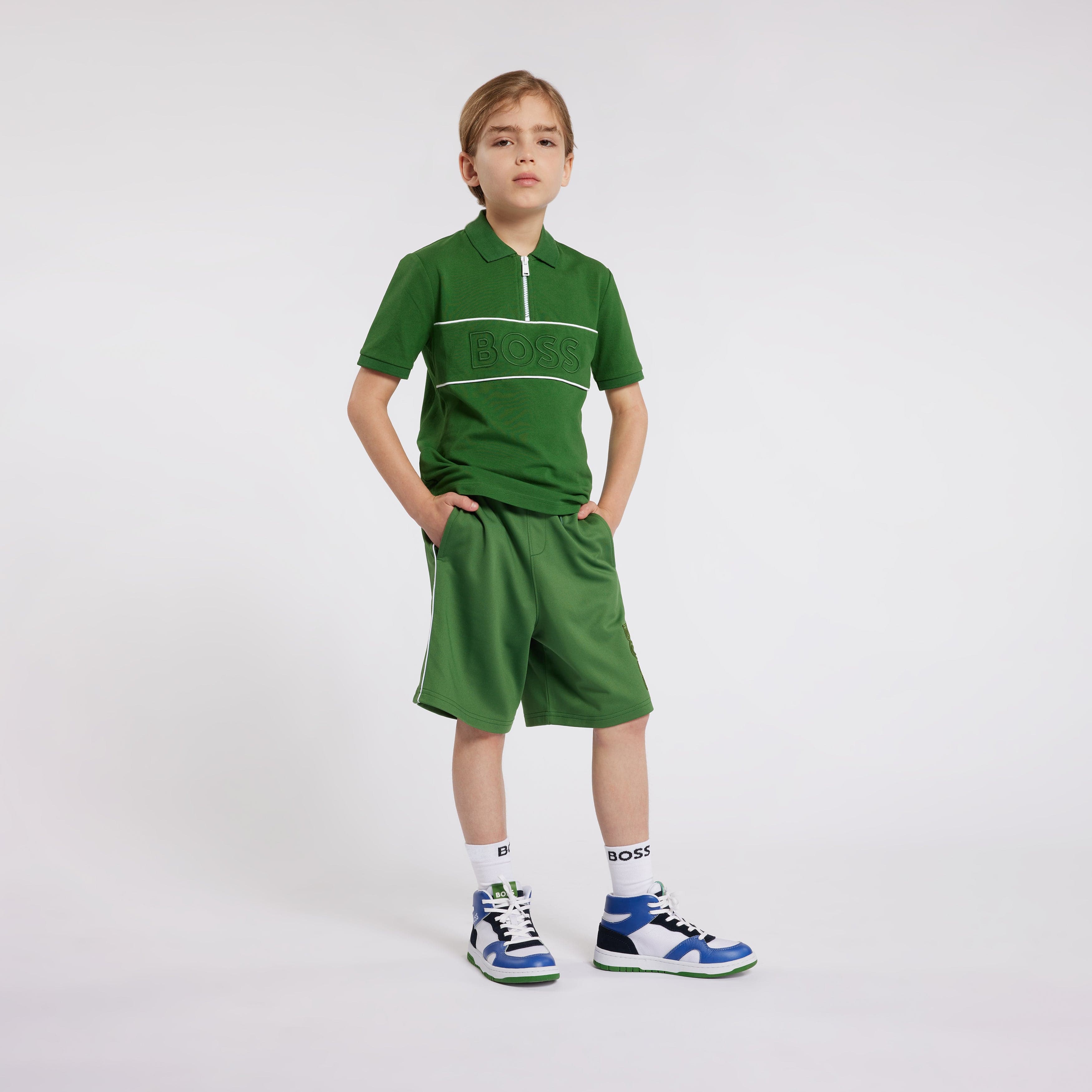 BOSS Boys Embroidered Logo Polo Shirt in Green