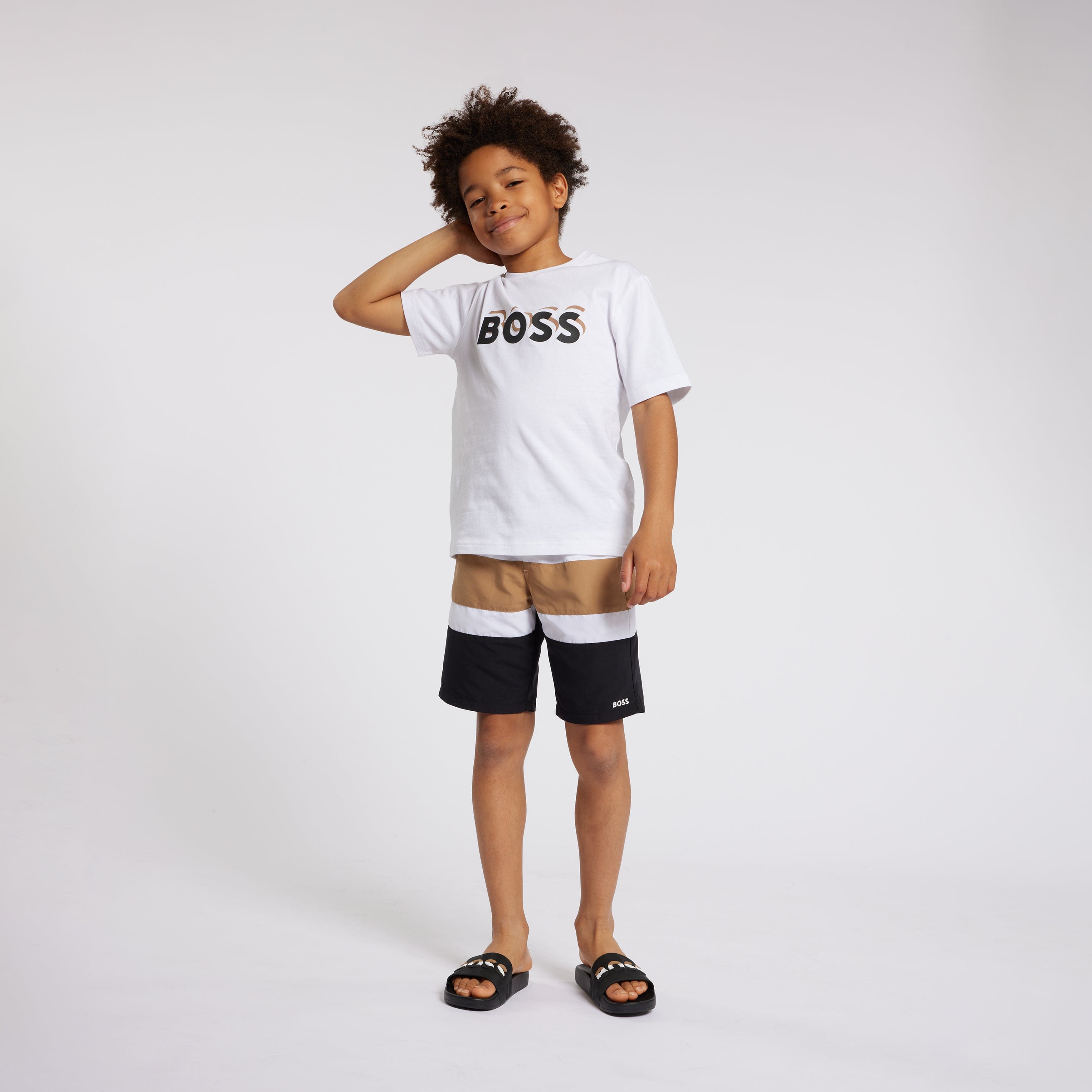 BOSS Boys Embossed Logo T-Shirt in White