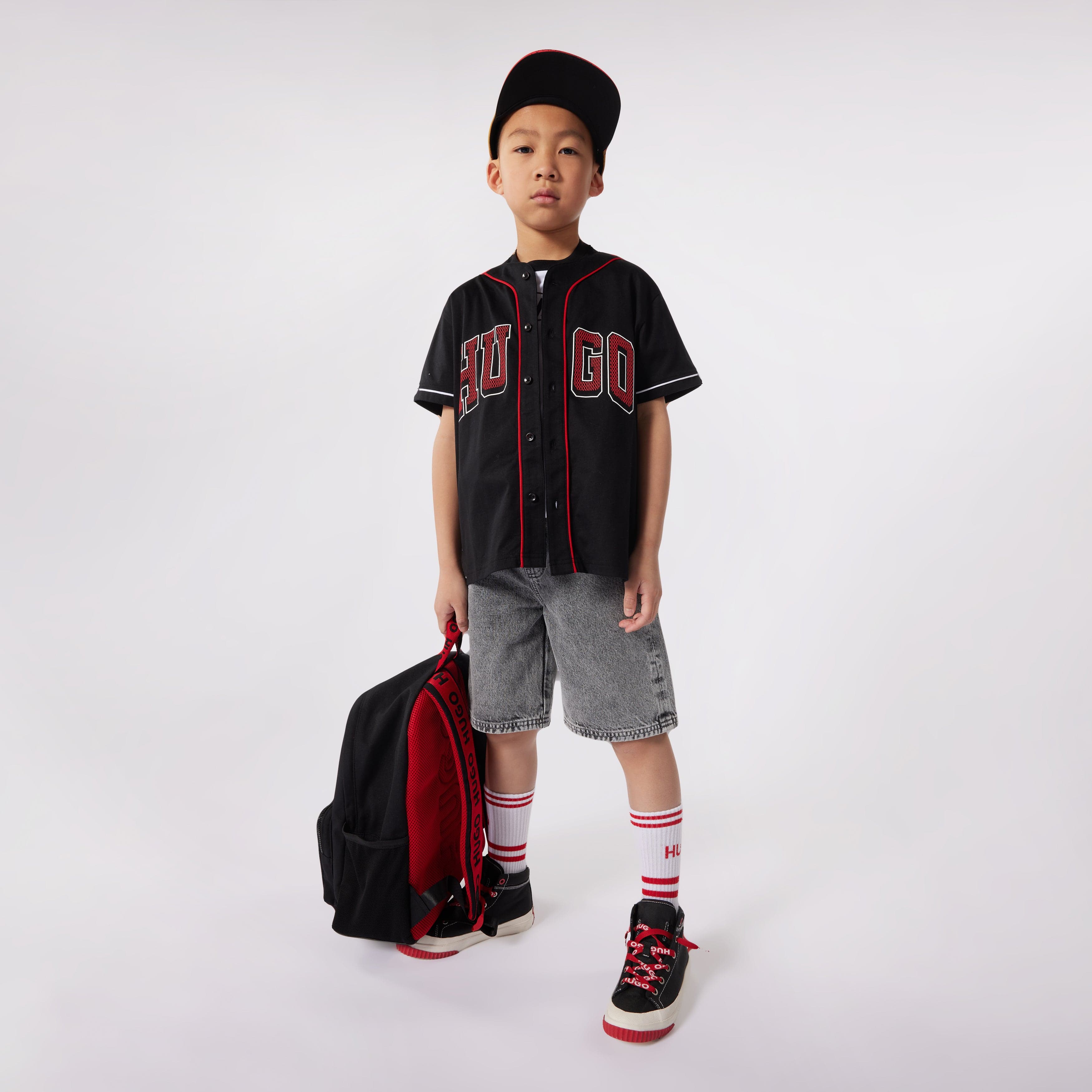 Hugo Boys Jersey Baseball Shirt in Black