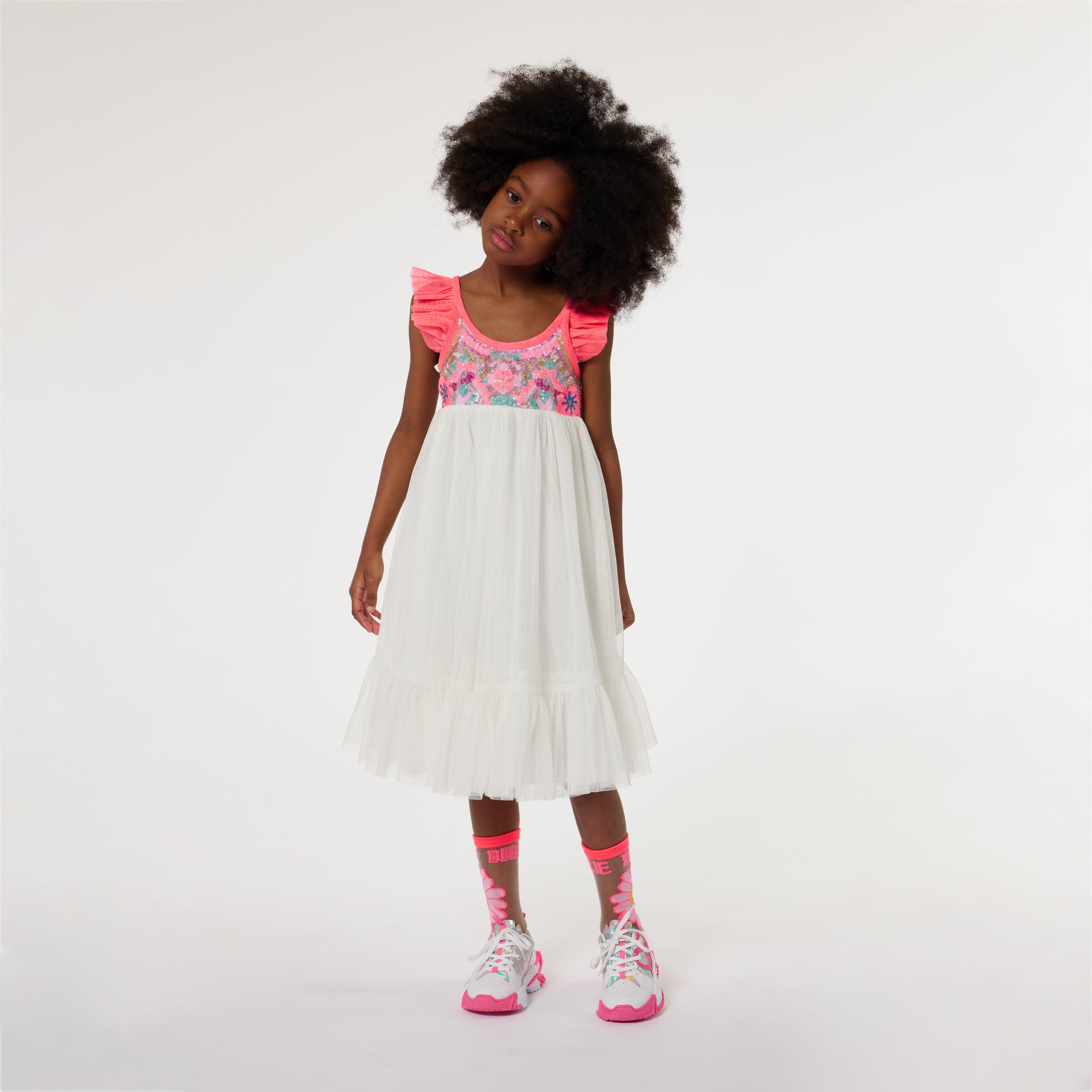 Billieblush Girls Sequinned Tulle Dress in White