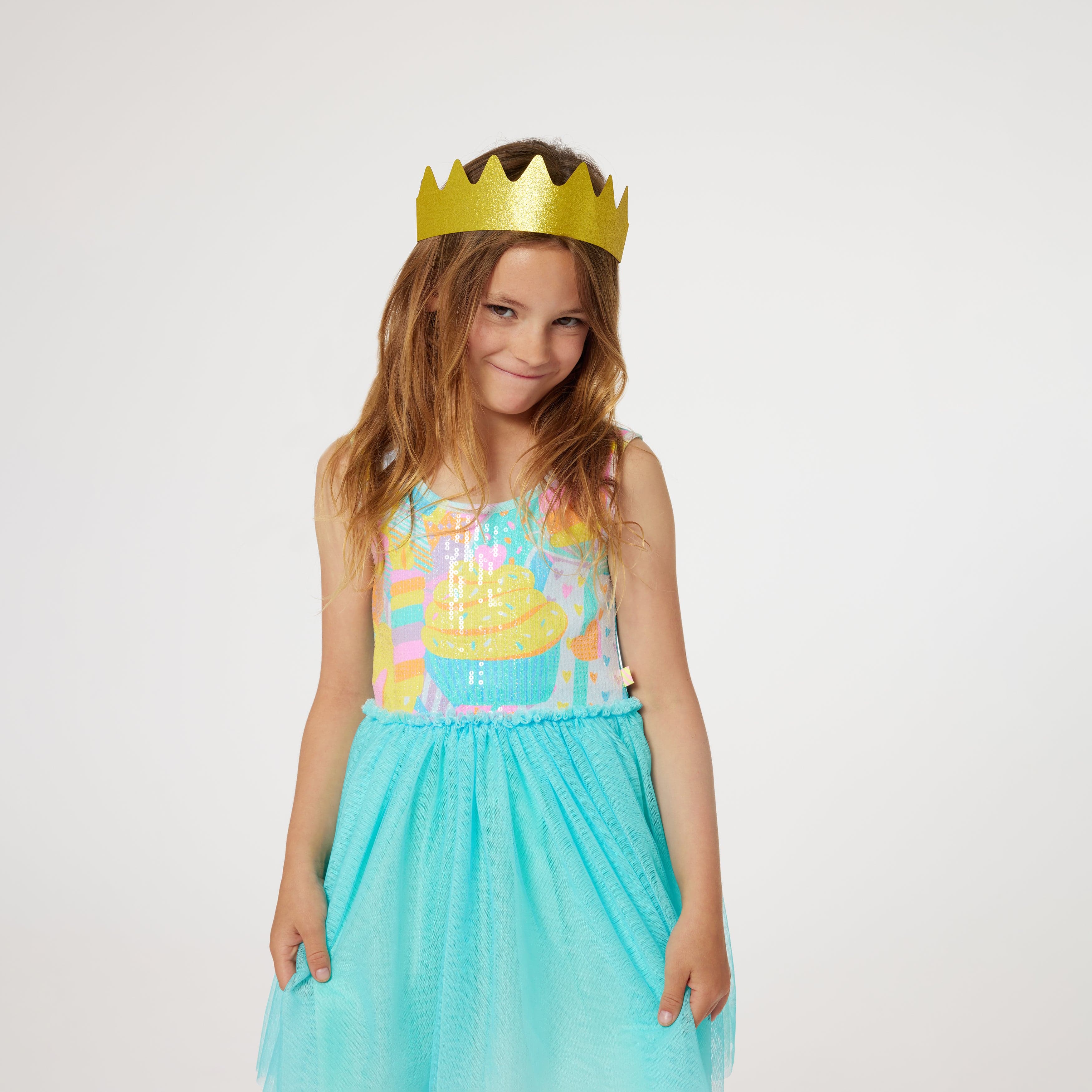 Billieblush Girls Dress With Glitter Crown in Blue