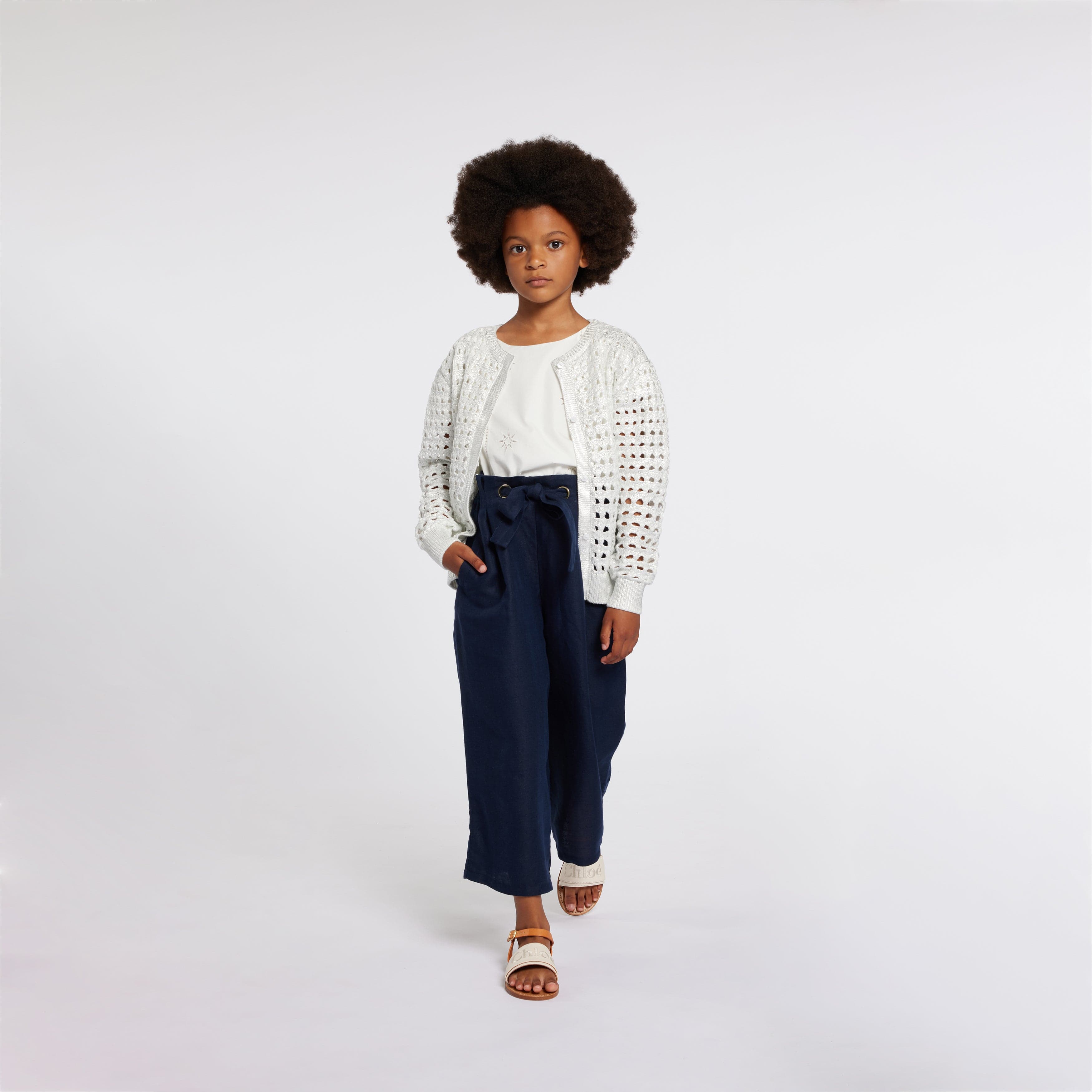 Chloé Girls Linen Trousers in Navy