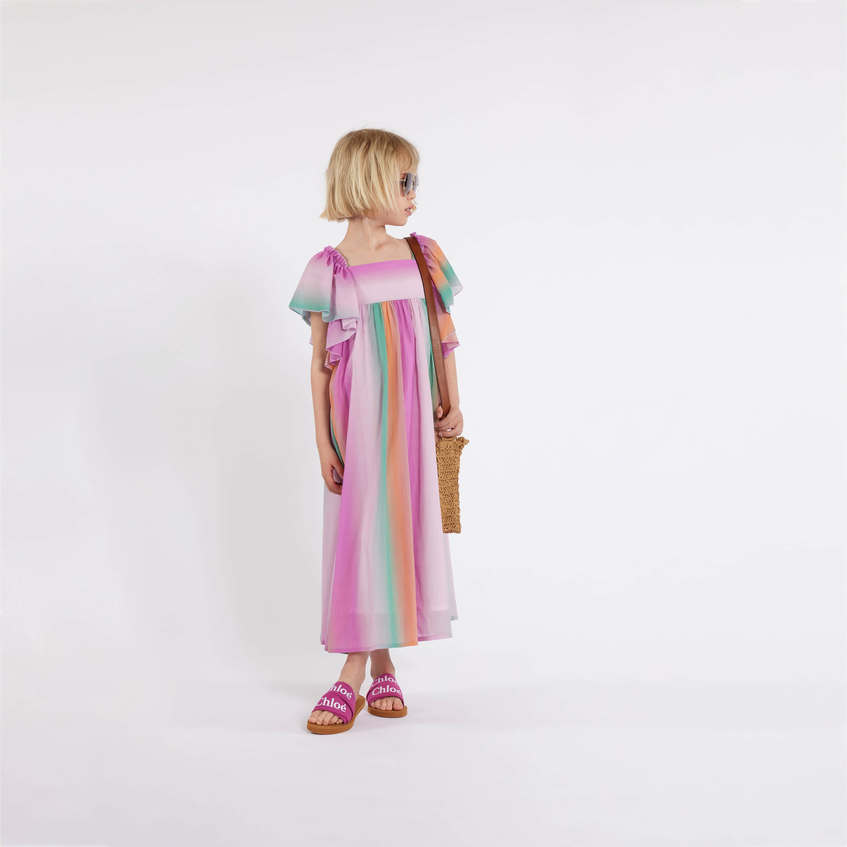 Chloé Girls Crepe Rainbow Dress in Multicolour