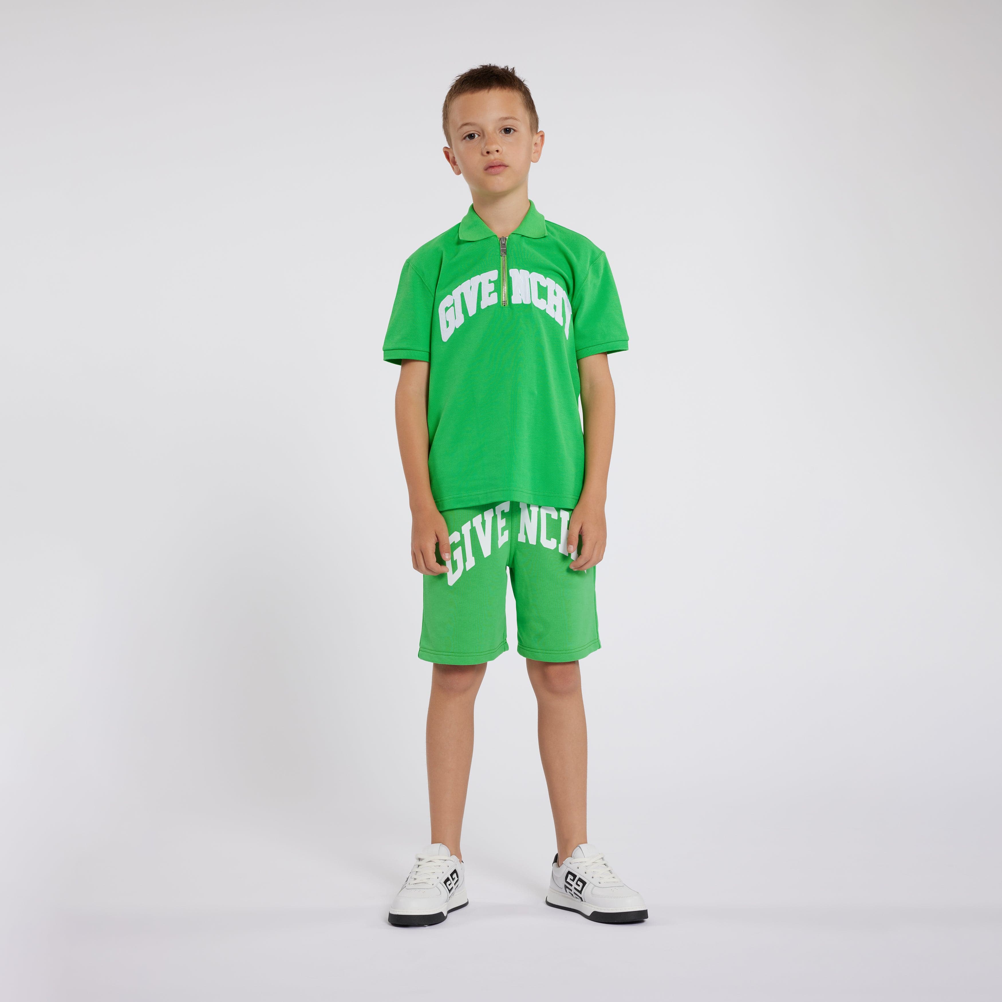 Givenchy Boys Zip Front Polo Shirt in Green