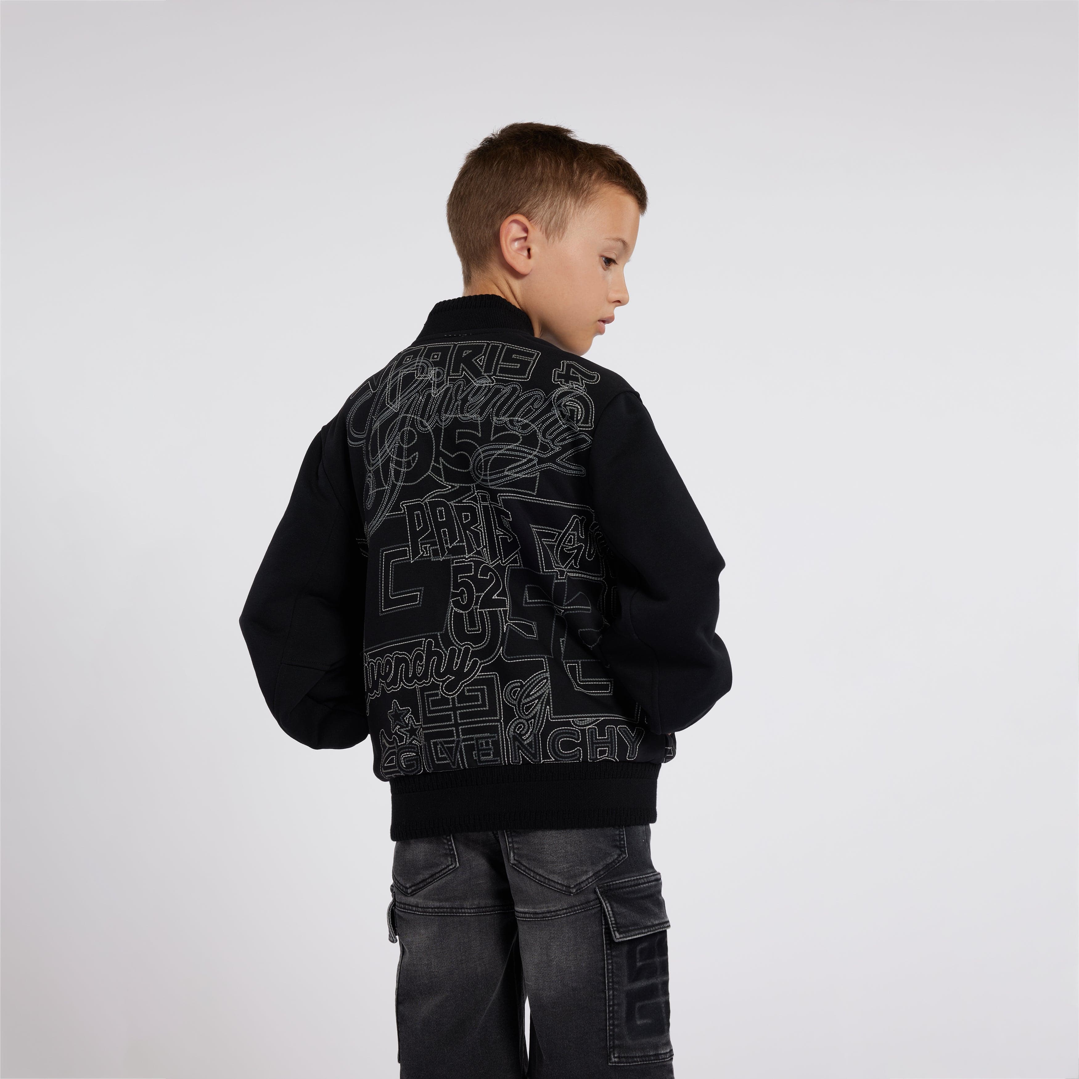 Givenchy Boys Embroidered Bomber Jacket in Black