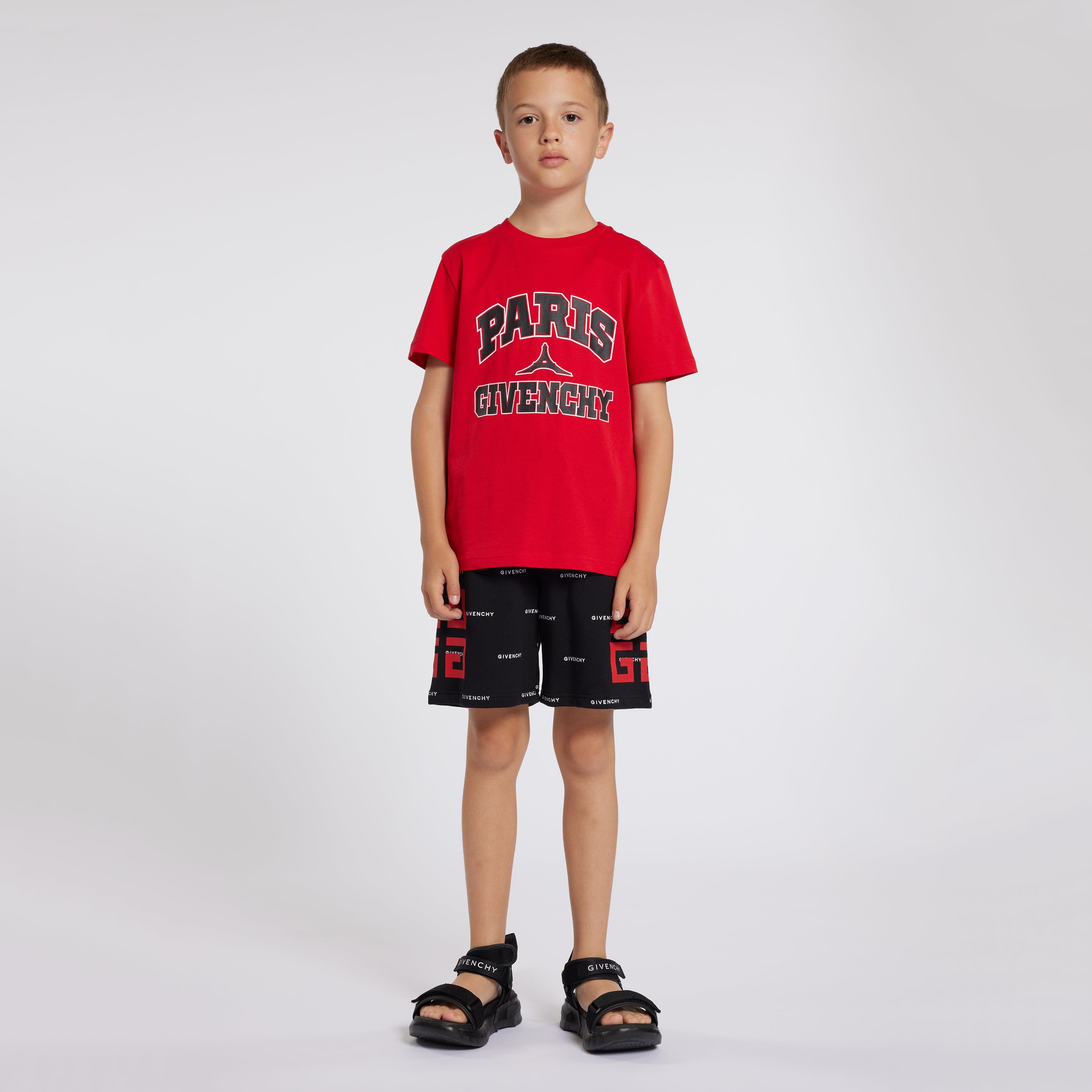 Givenchy Boys Paris Logo Print T-Shirt in Red