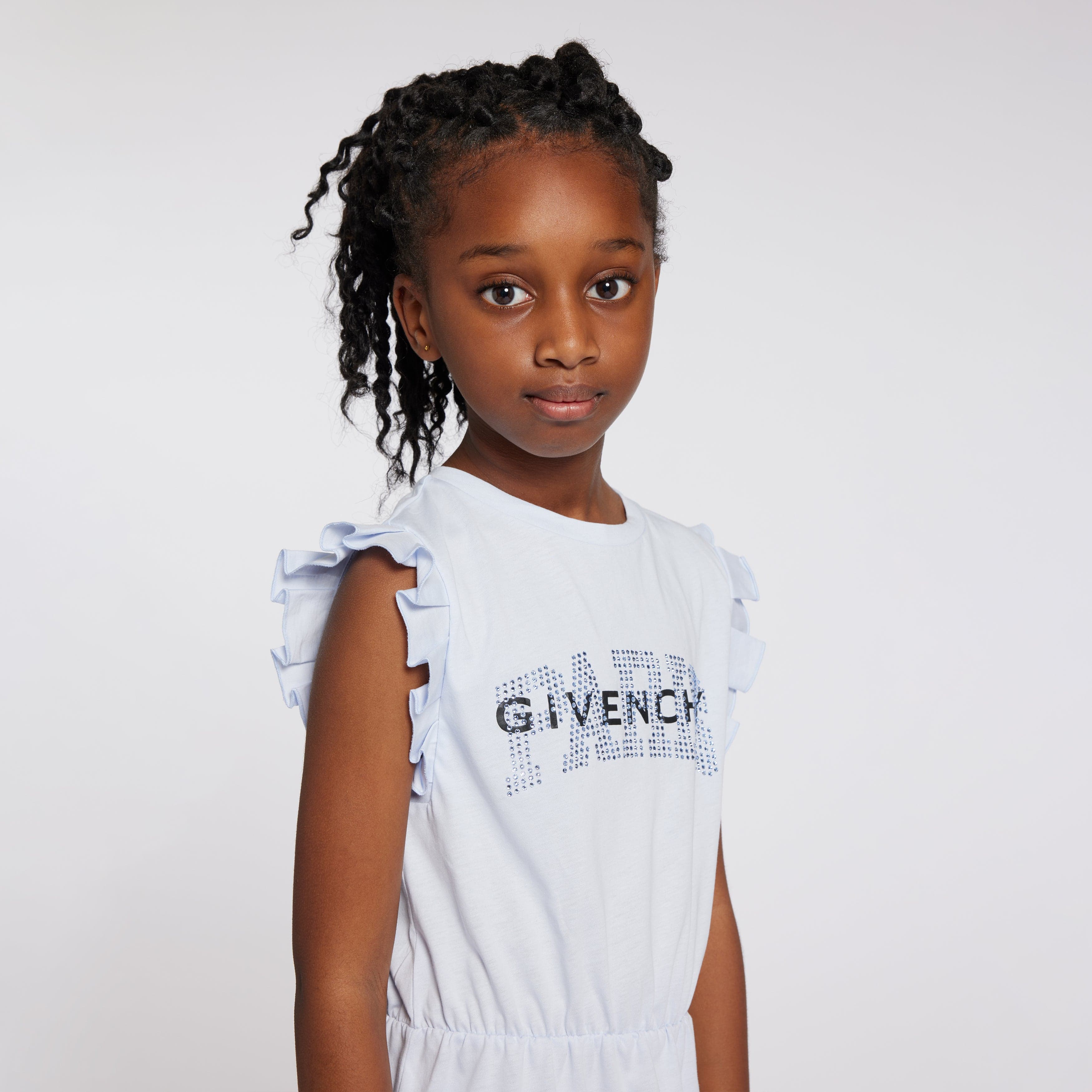 Givenchy Girls Flounced Logo Dress in Blue