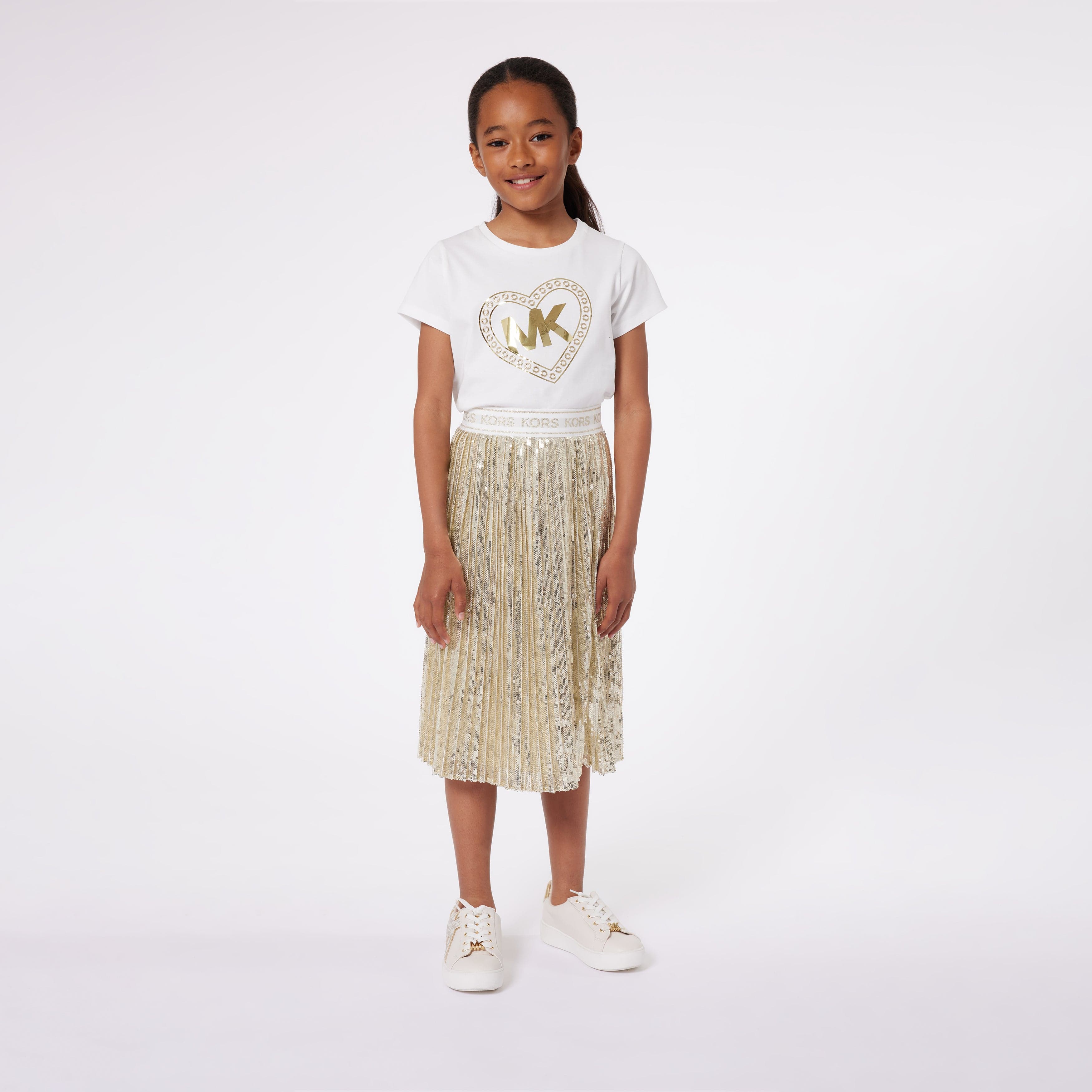 Michael Kors Girls Pleated Sequined Mid-Length Skirt in Gold