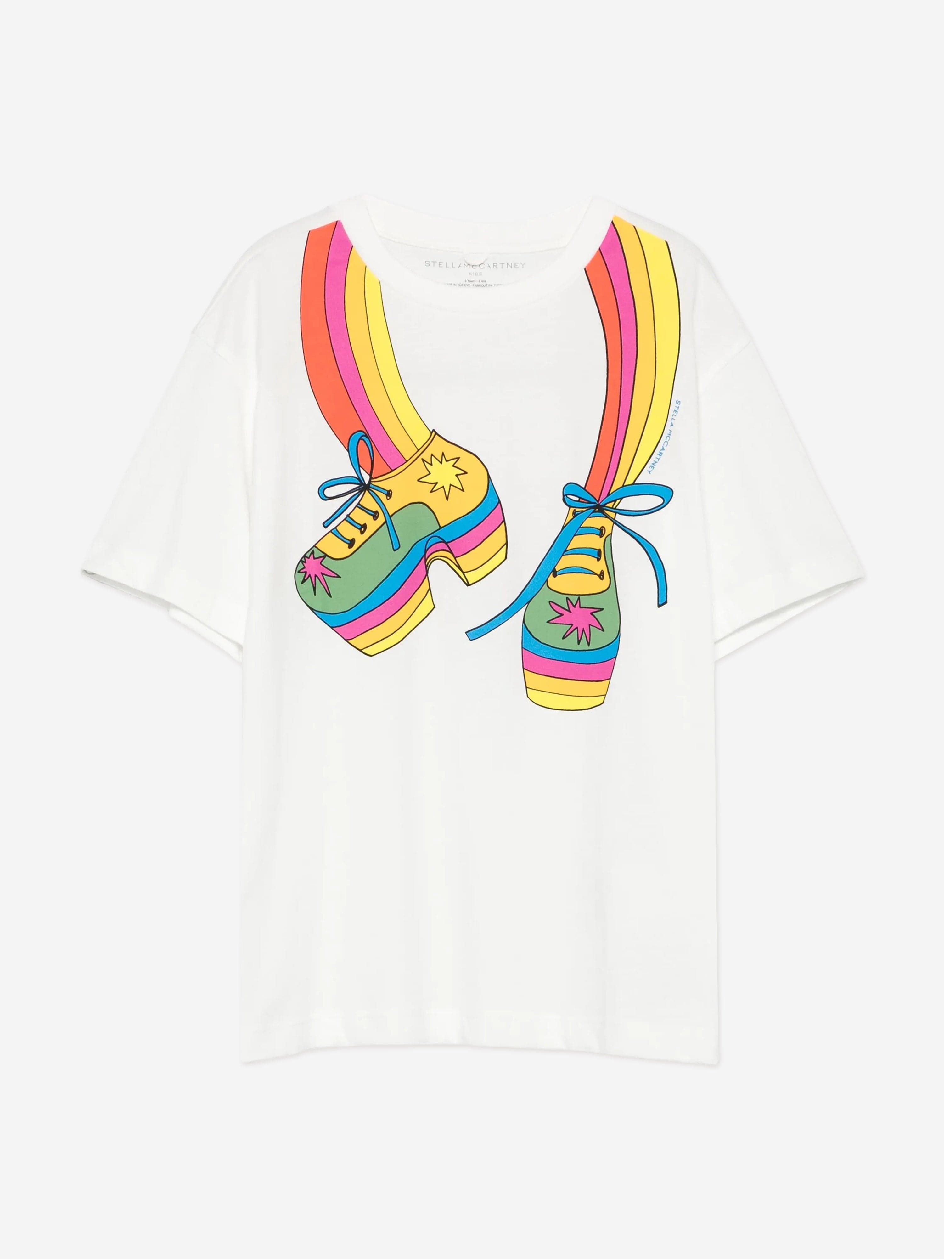 Stella McCartney Girls Rainbow Shoes T-Shirt in Ivory