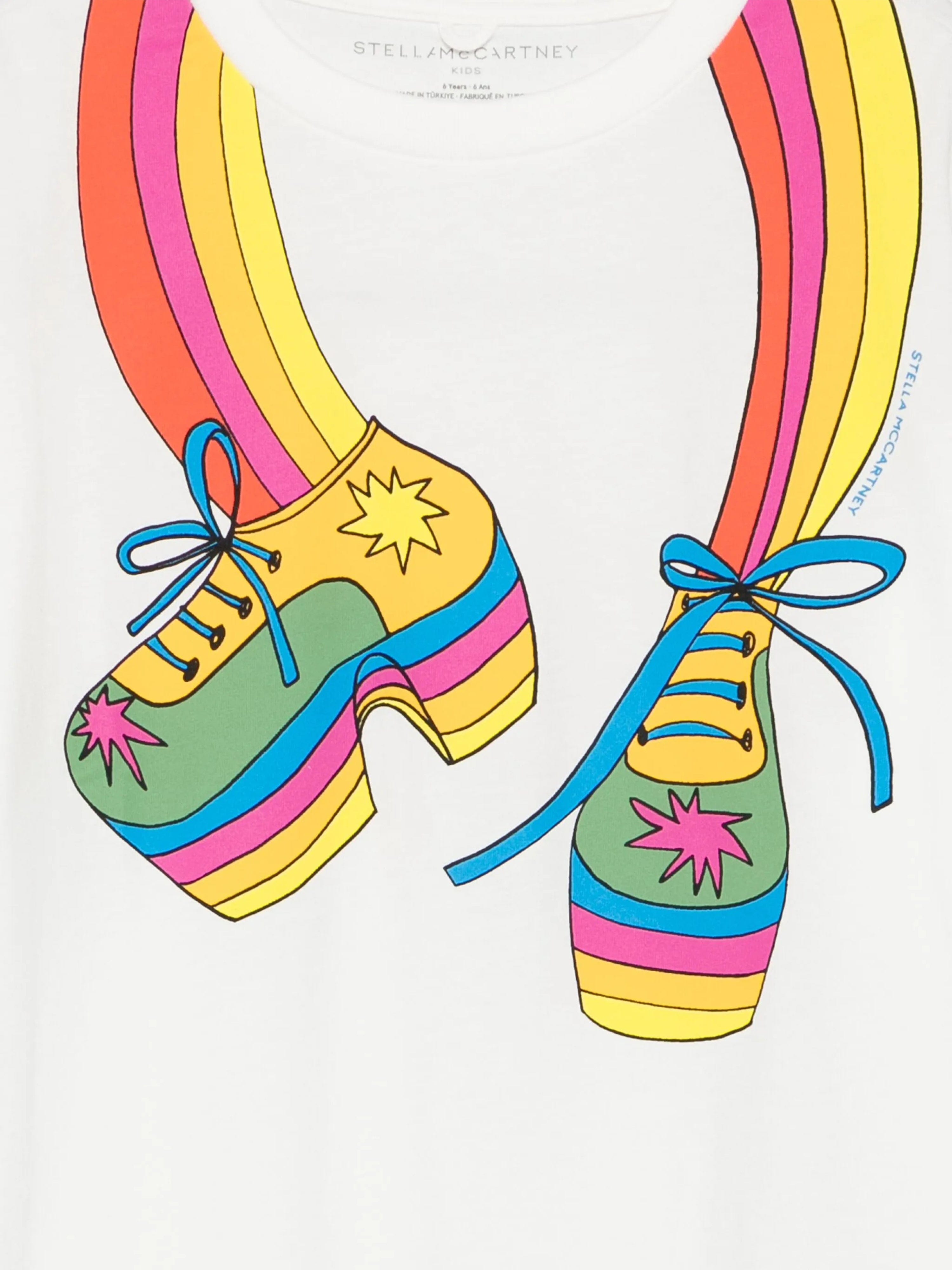 Stella McCartney Girls Rainbow Shoes T-Shirt in Ivory