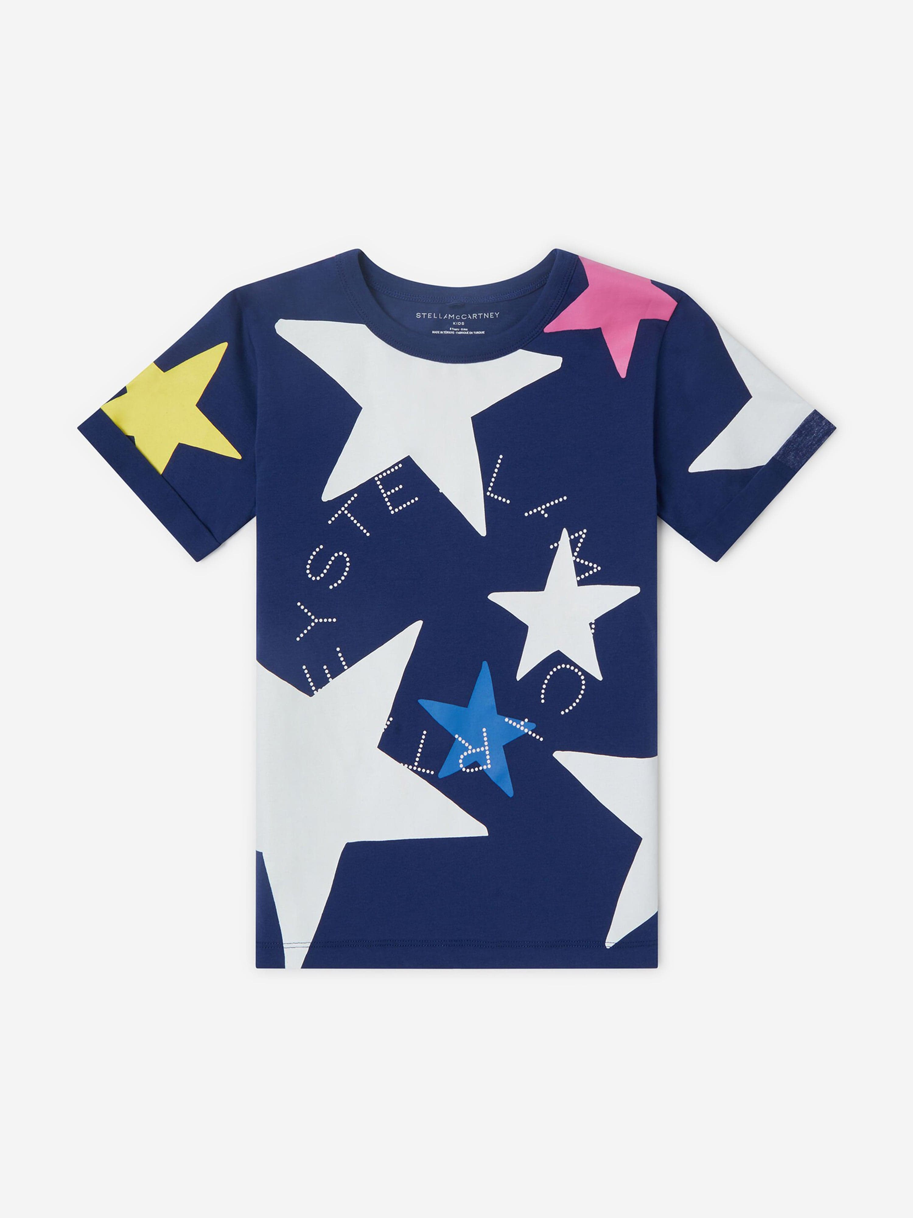 Stella McCartney Girls Star Print Logo T-Shirt in Blue