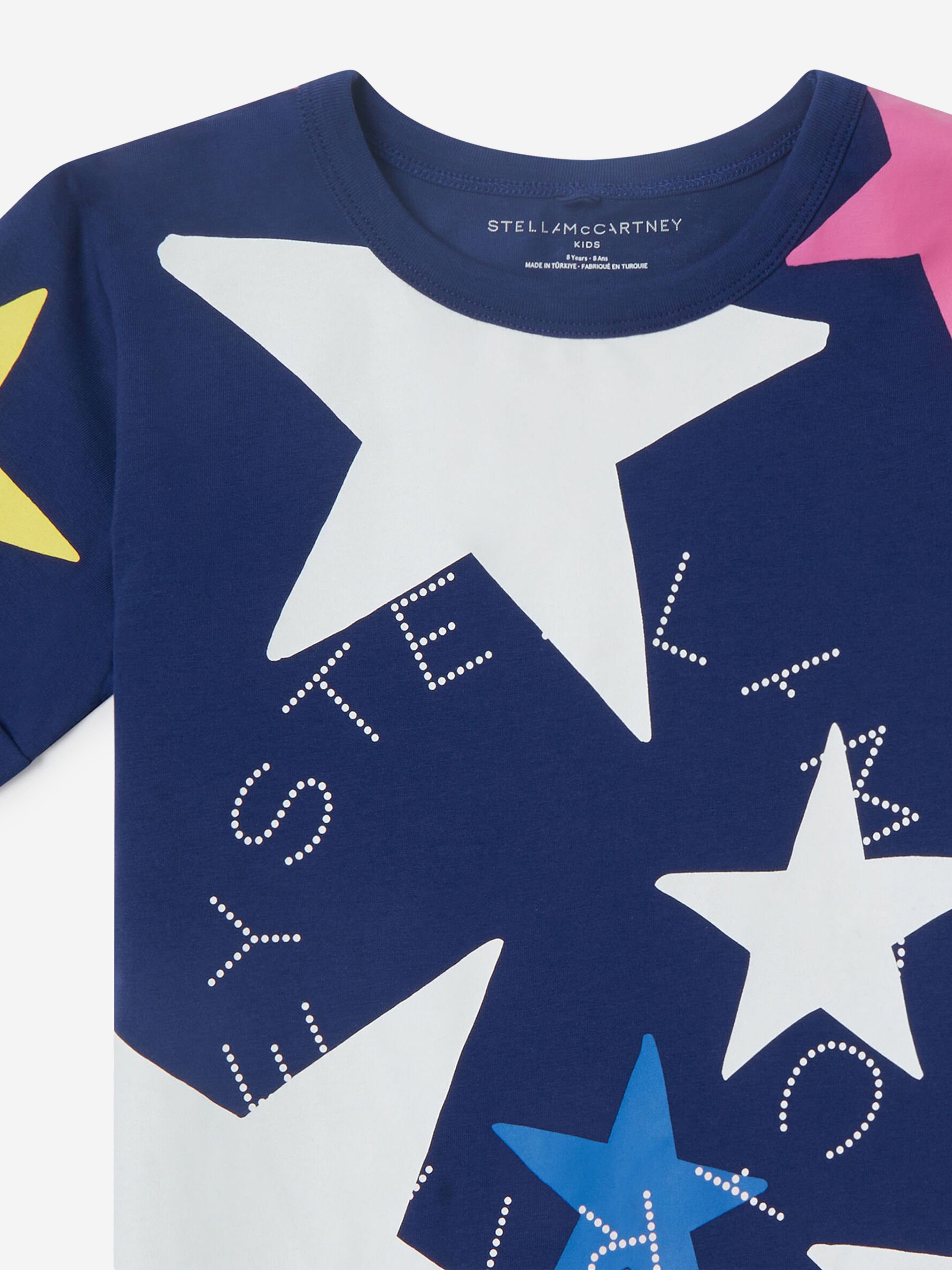 Stella McCartney Girls Star Print Logo T-Shirt in Blue