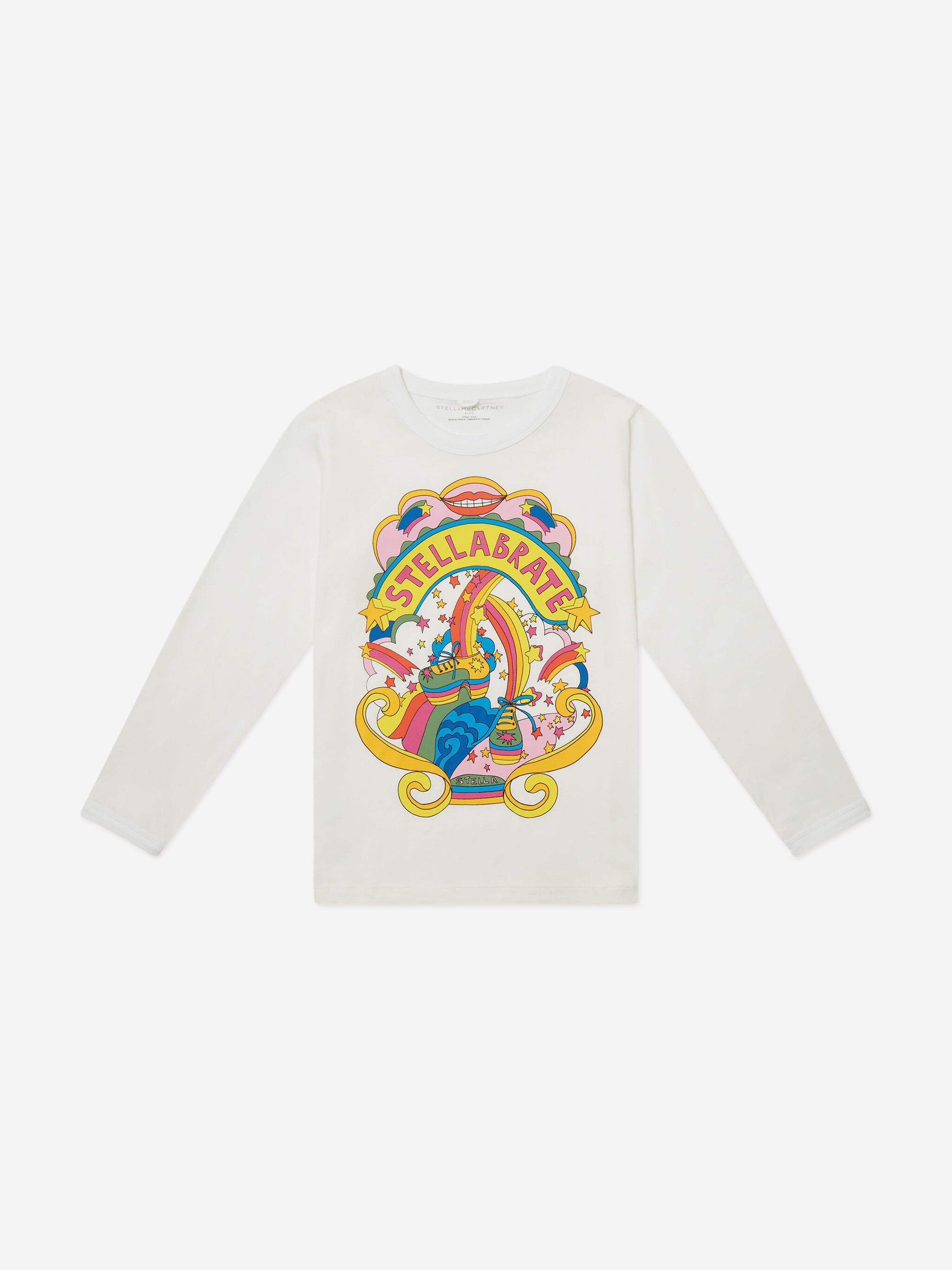 Stella McCartney Girls Long Sleeve Stellabrate T-Shirt in Ivory