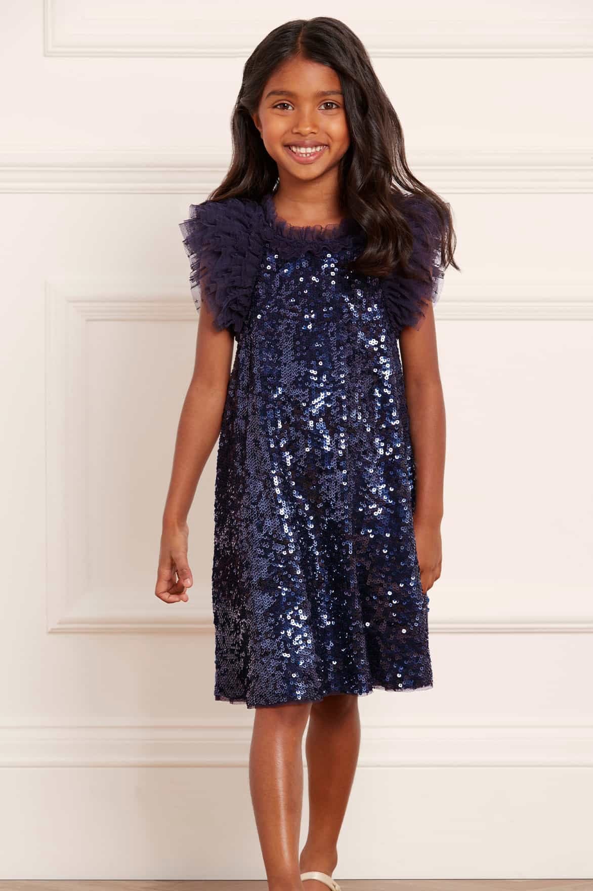 Needle & Thread Girls Stephanie Dress in Navy