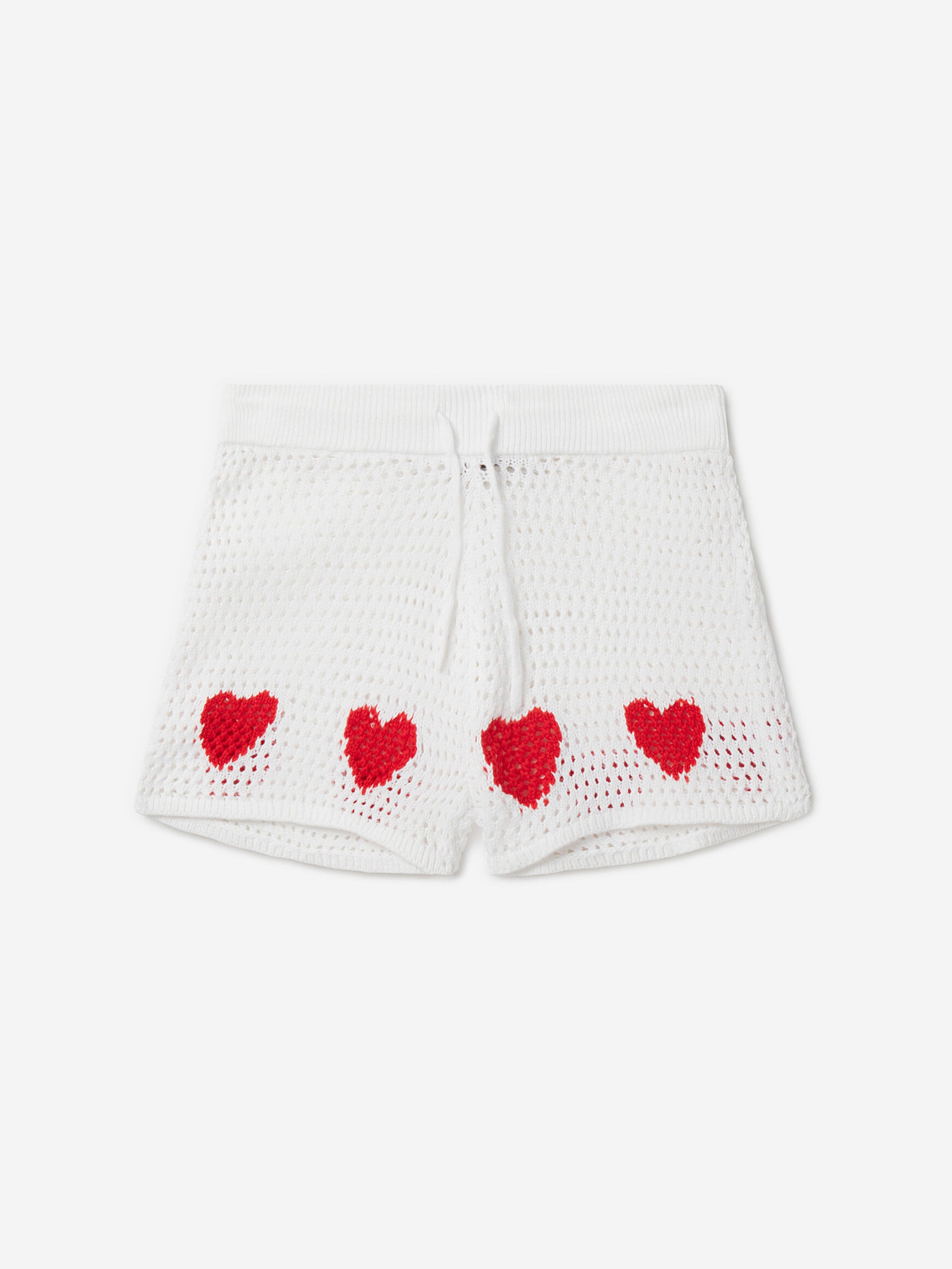 Stella McCartney Girls Crochet Heart Shorts in Ivory