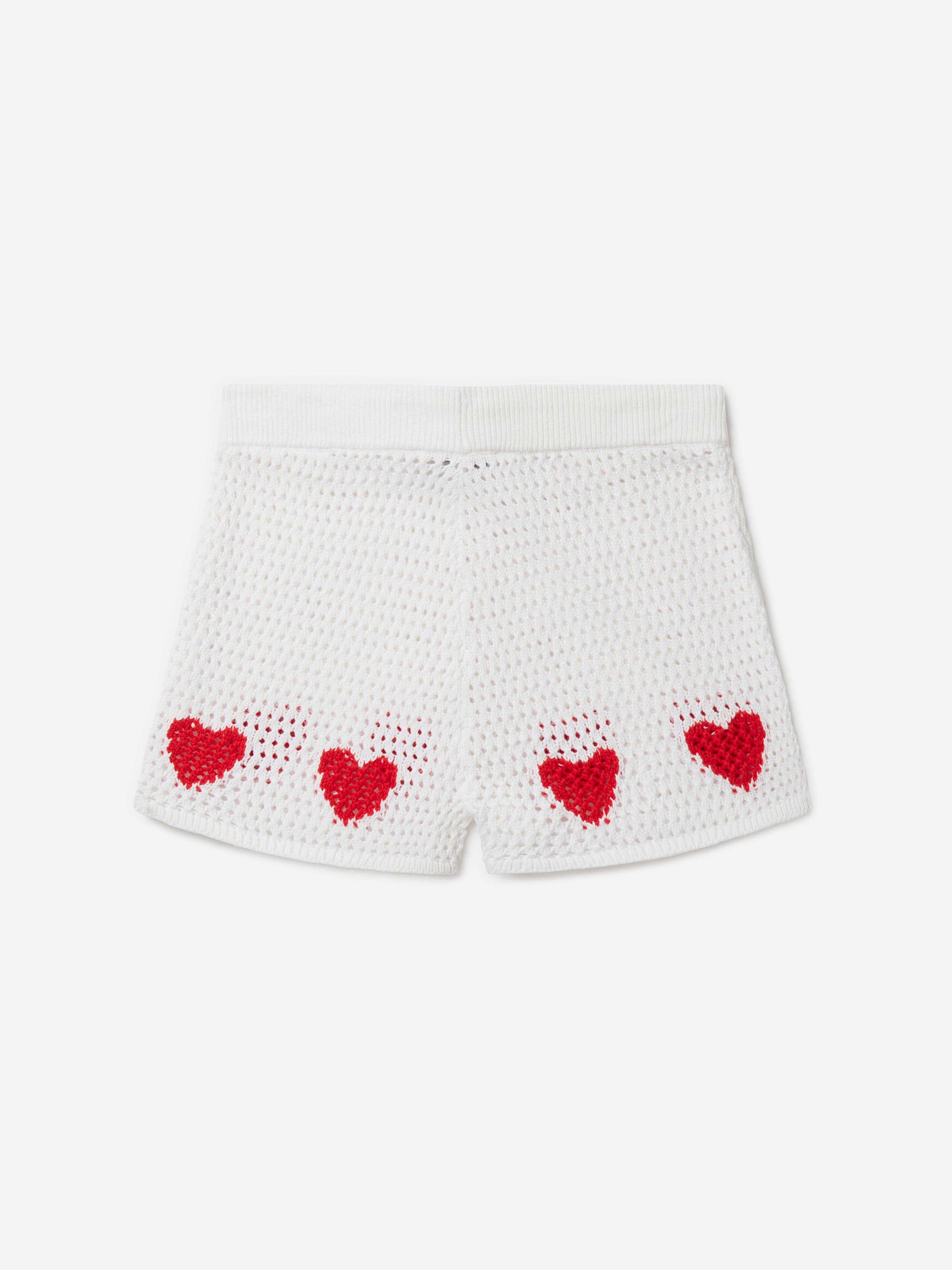 Stella McCartney Girls Crochet Heart Shorts in Ivory