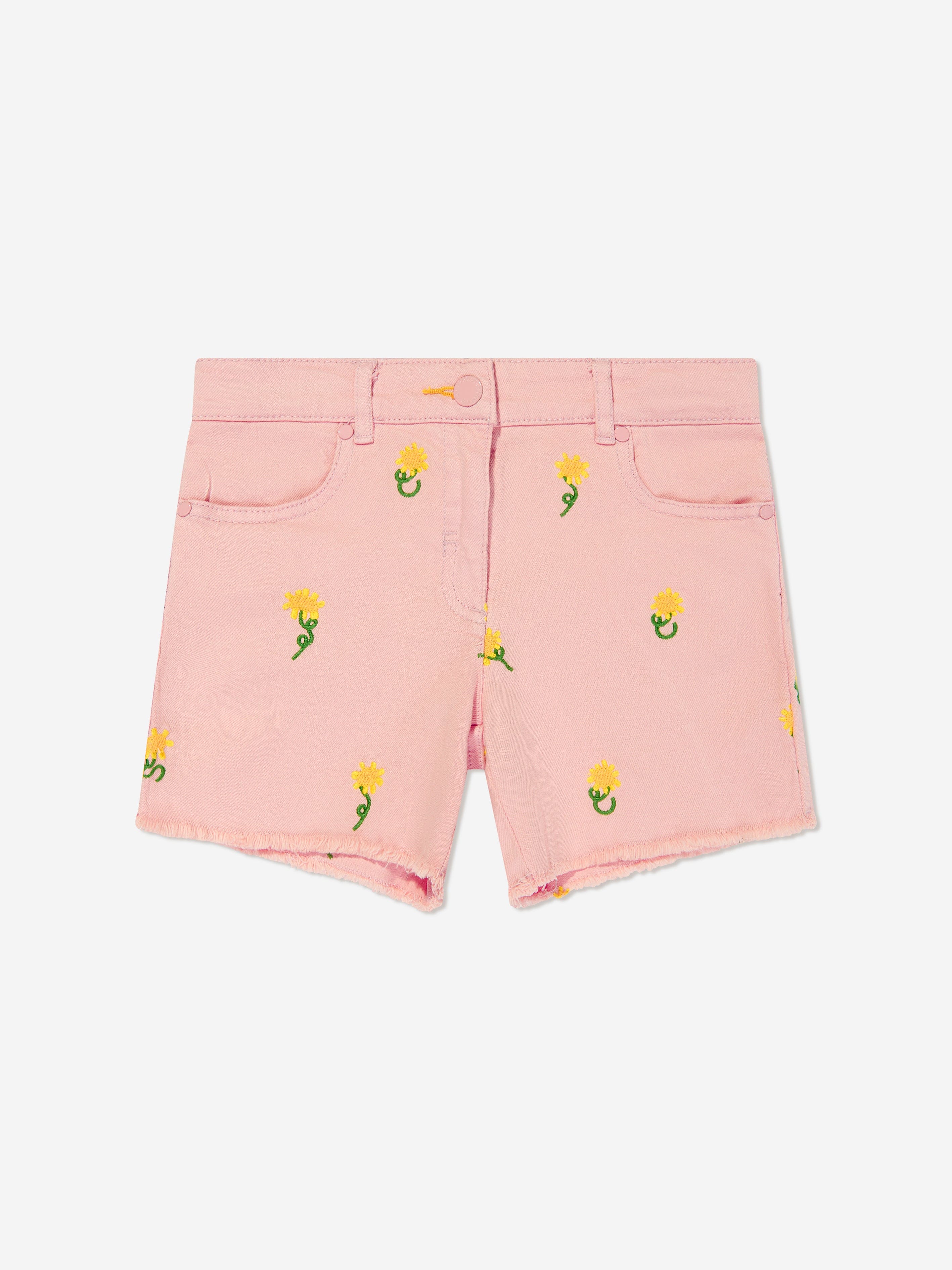 Stella McCartney Girls Embroidered Flower Shorts in Pink