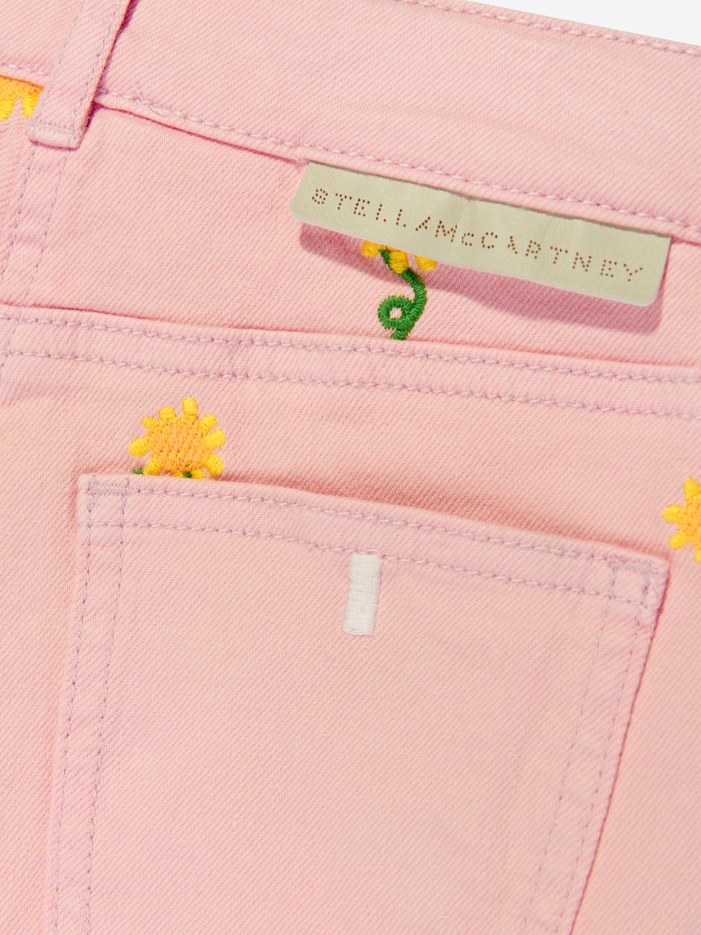 Stella McCartney Girls Embroidered Flower Shorts in Pink