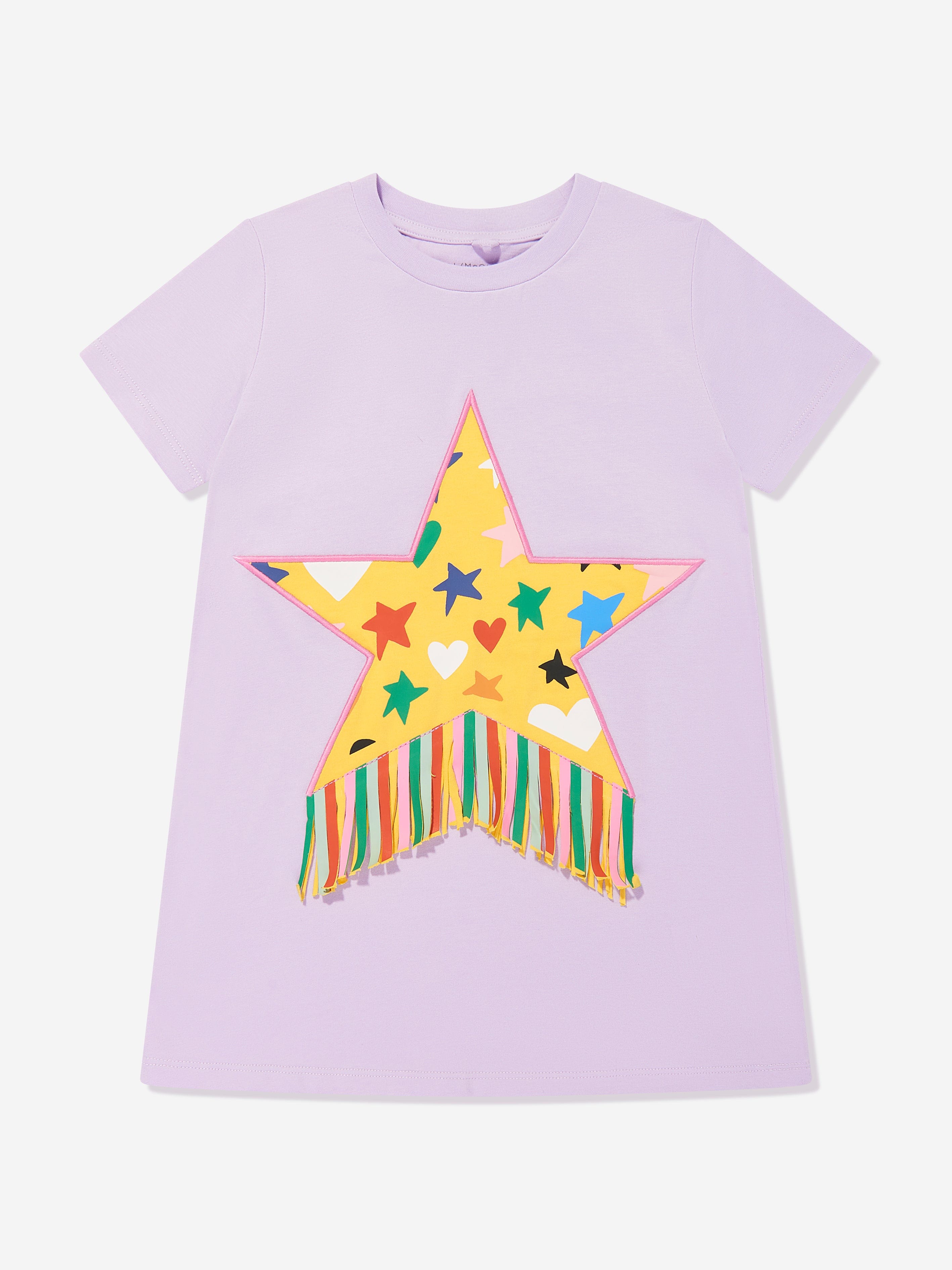 Stella McCartney Girls Fringed Star Jersey Dress in Purple