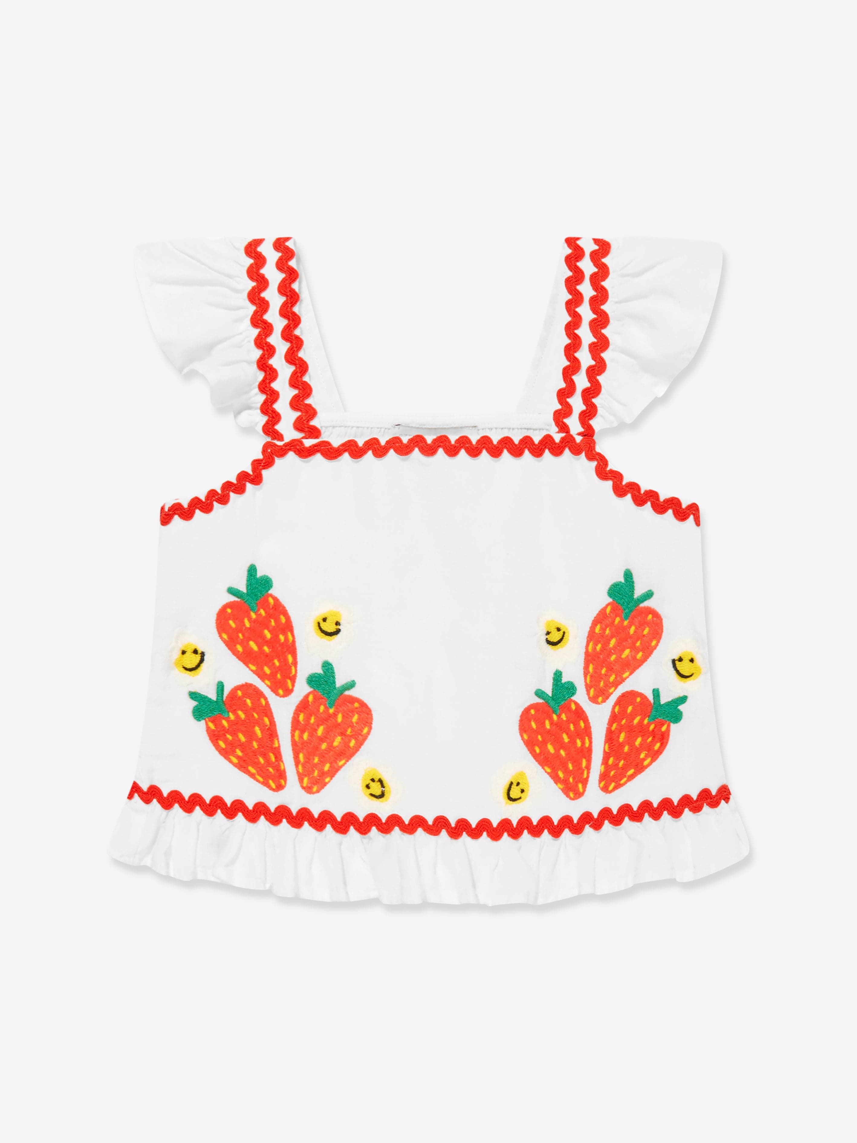 Stella McCartney Girls Linen Strawberry Top in Ivory