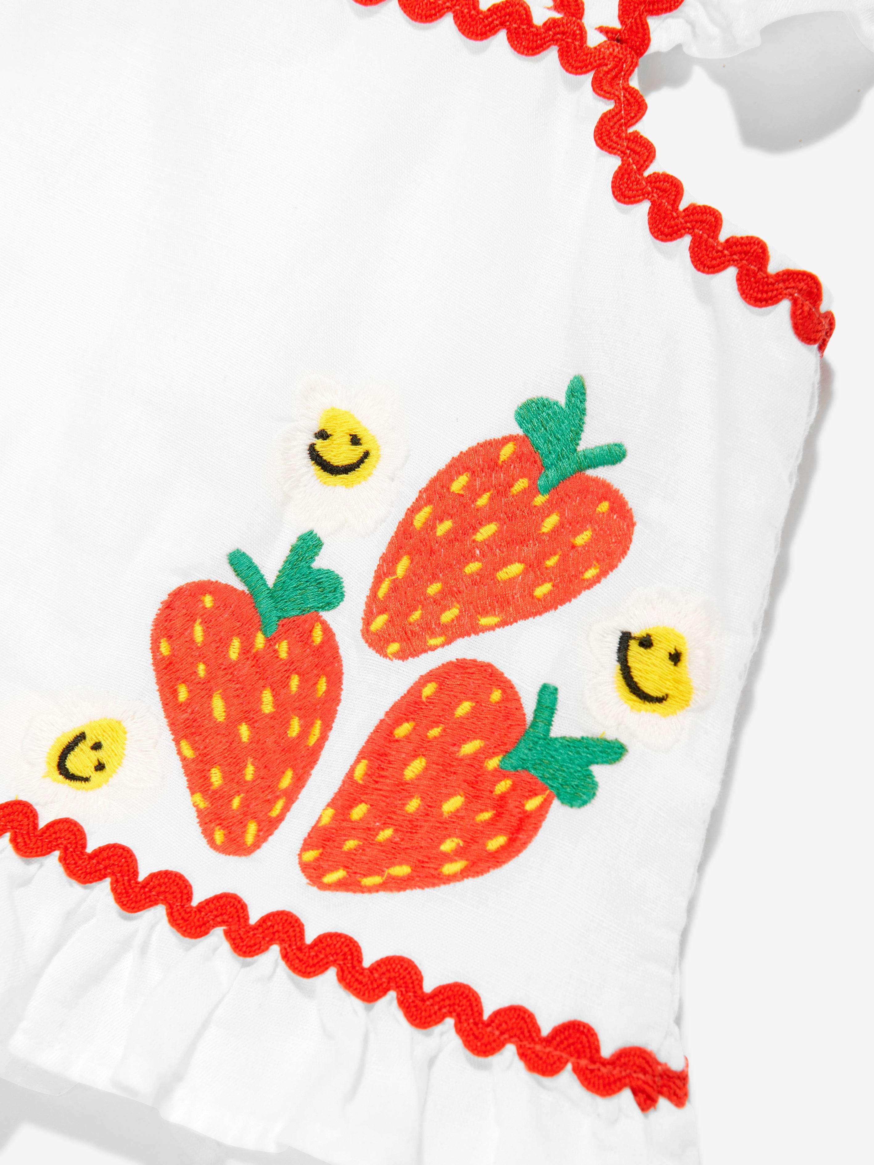 Stella McCartney Girls Linen Strawberry Top in Ivory
