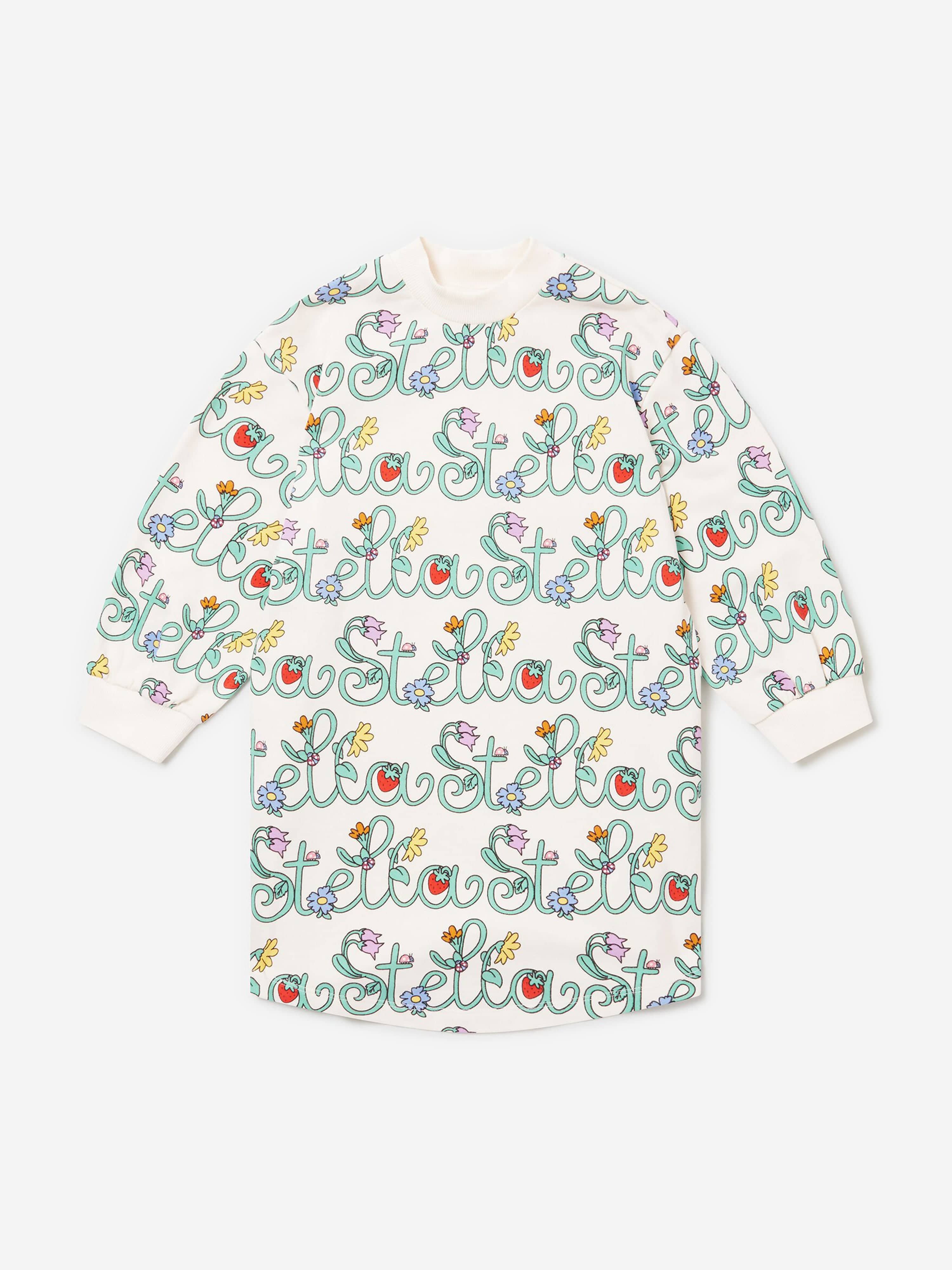 Stella McCartney Girls Flower Logo Sweater Dress in Ivory