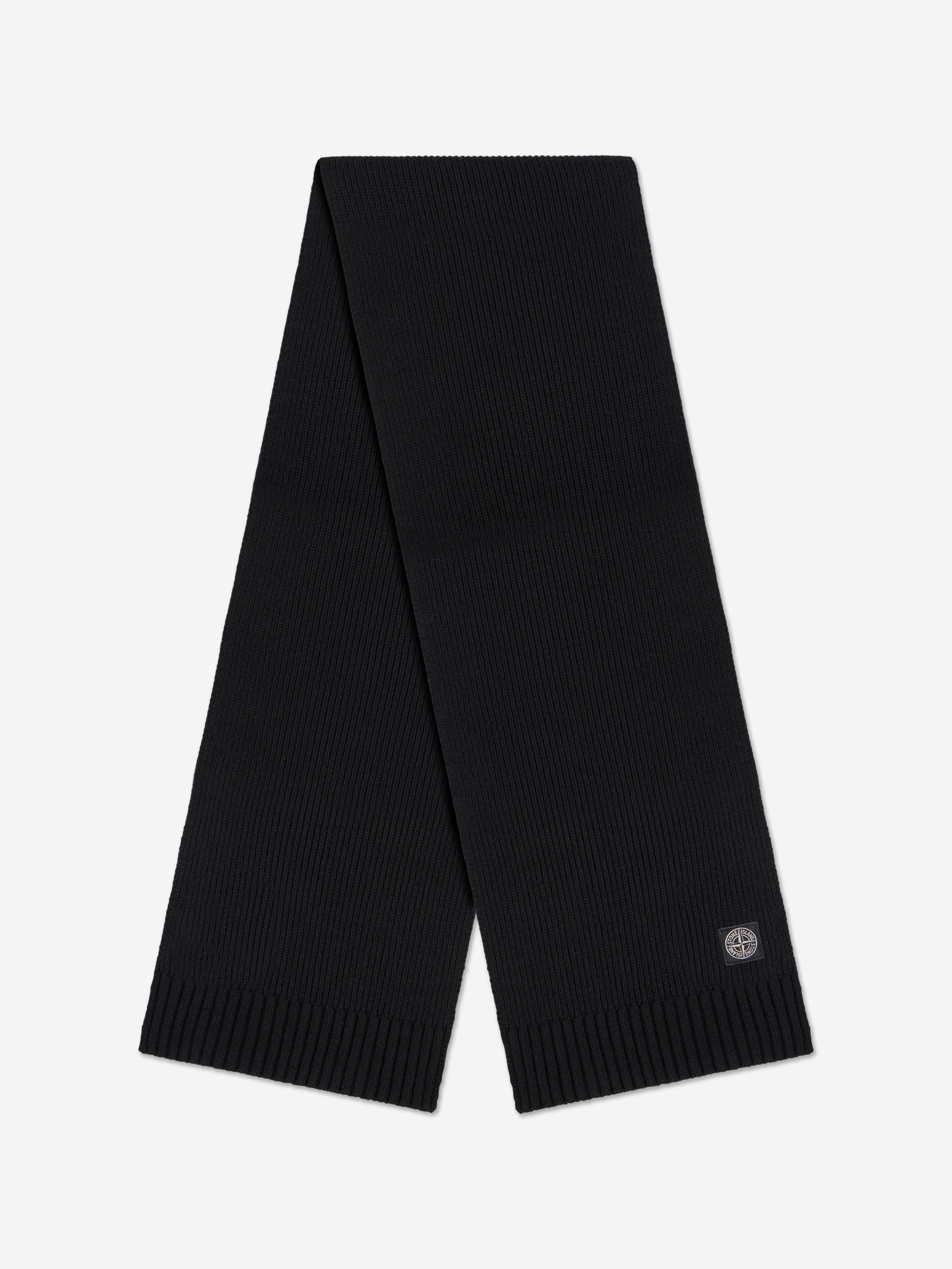 Stone Island Boys Wool Knitted Logo Scarf in Black
