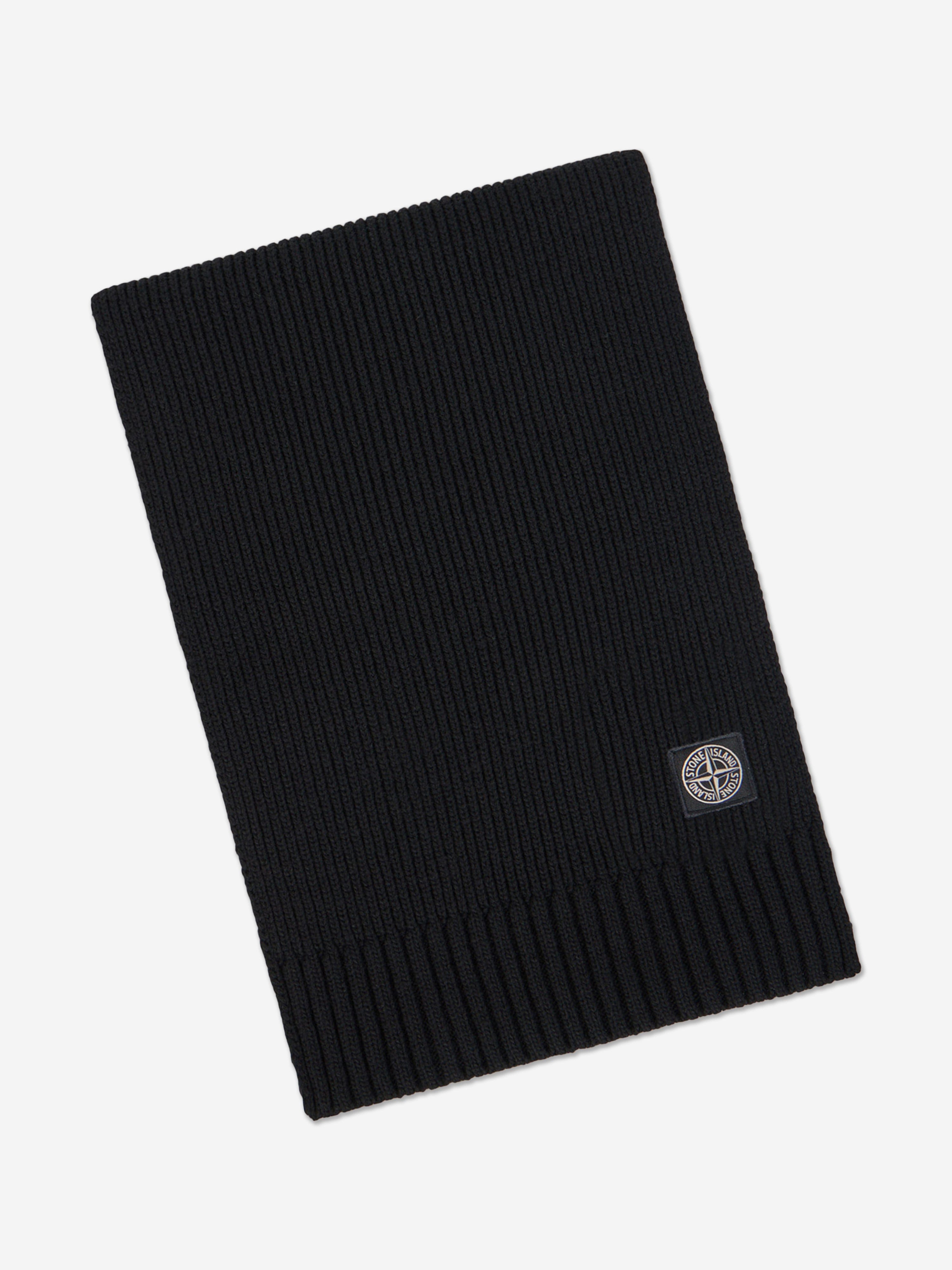 Stone Island Boys Wool Knitted Logo Scarf in Black