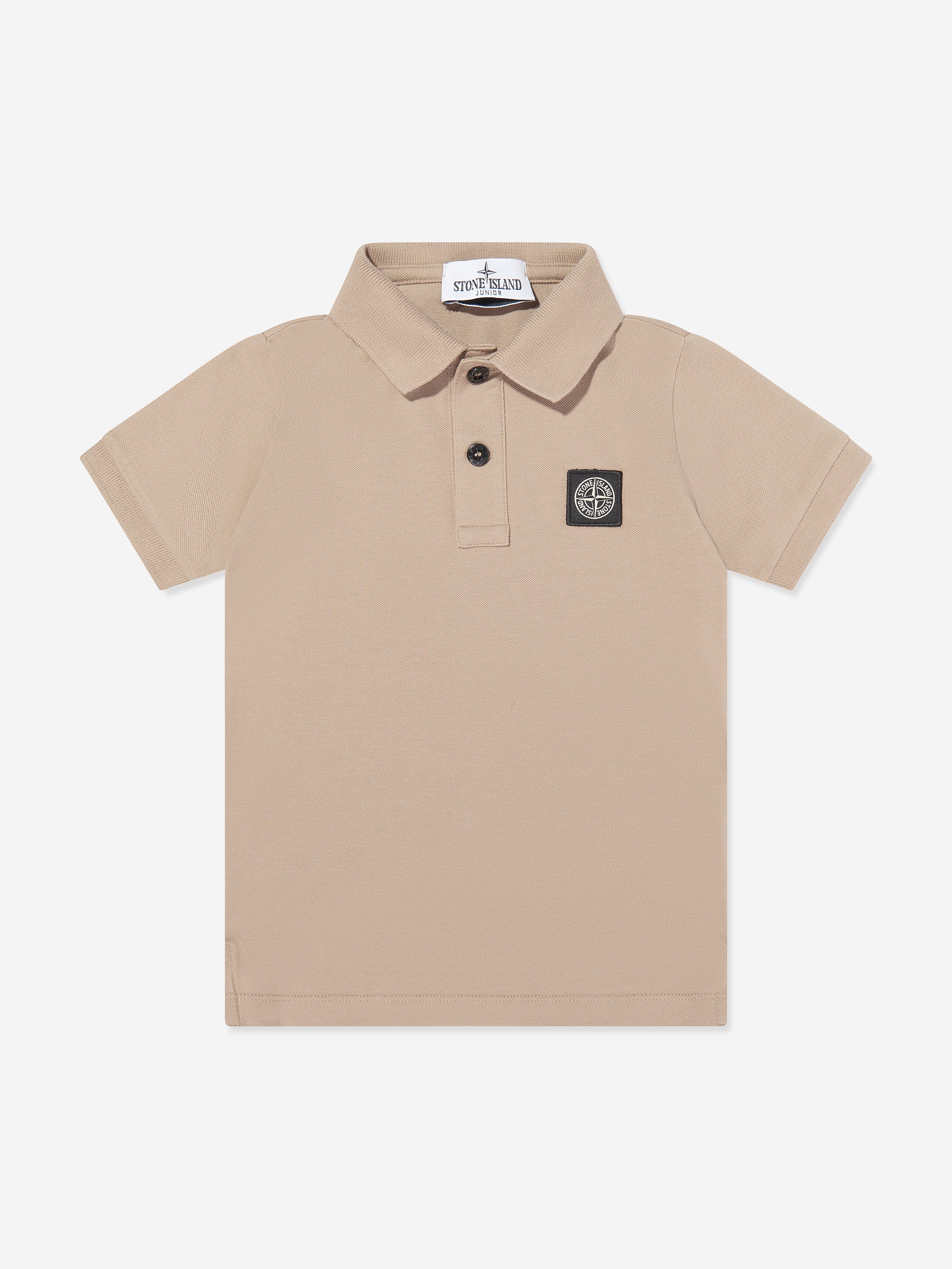 Stone Island Boys Compass Logo Polo Shirt in Beige
