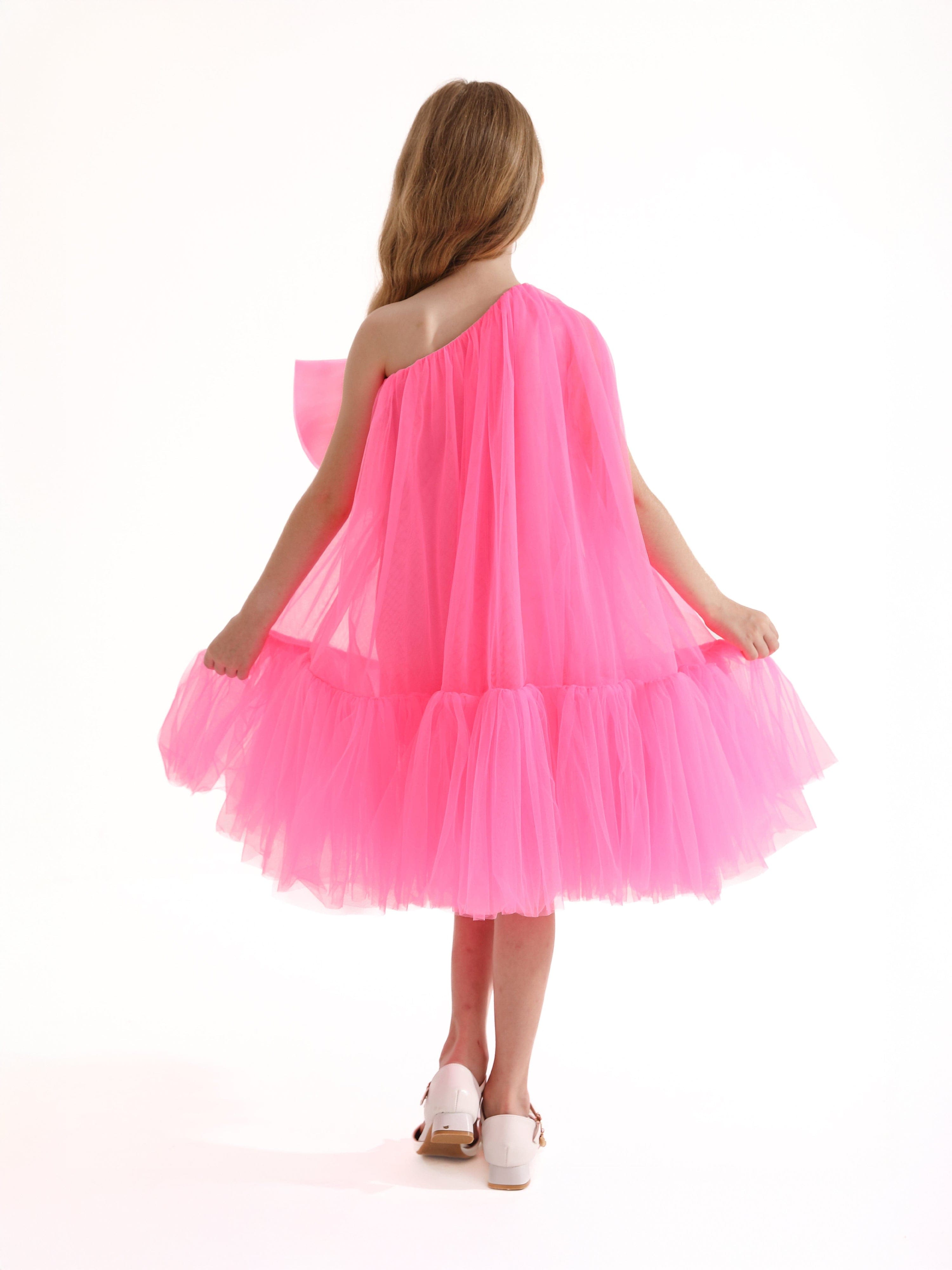 Pink Maggi Neon Bow Tulle Dress