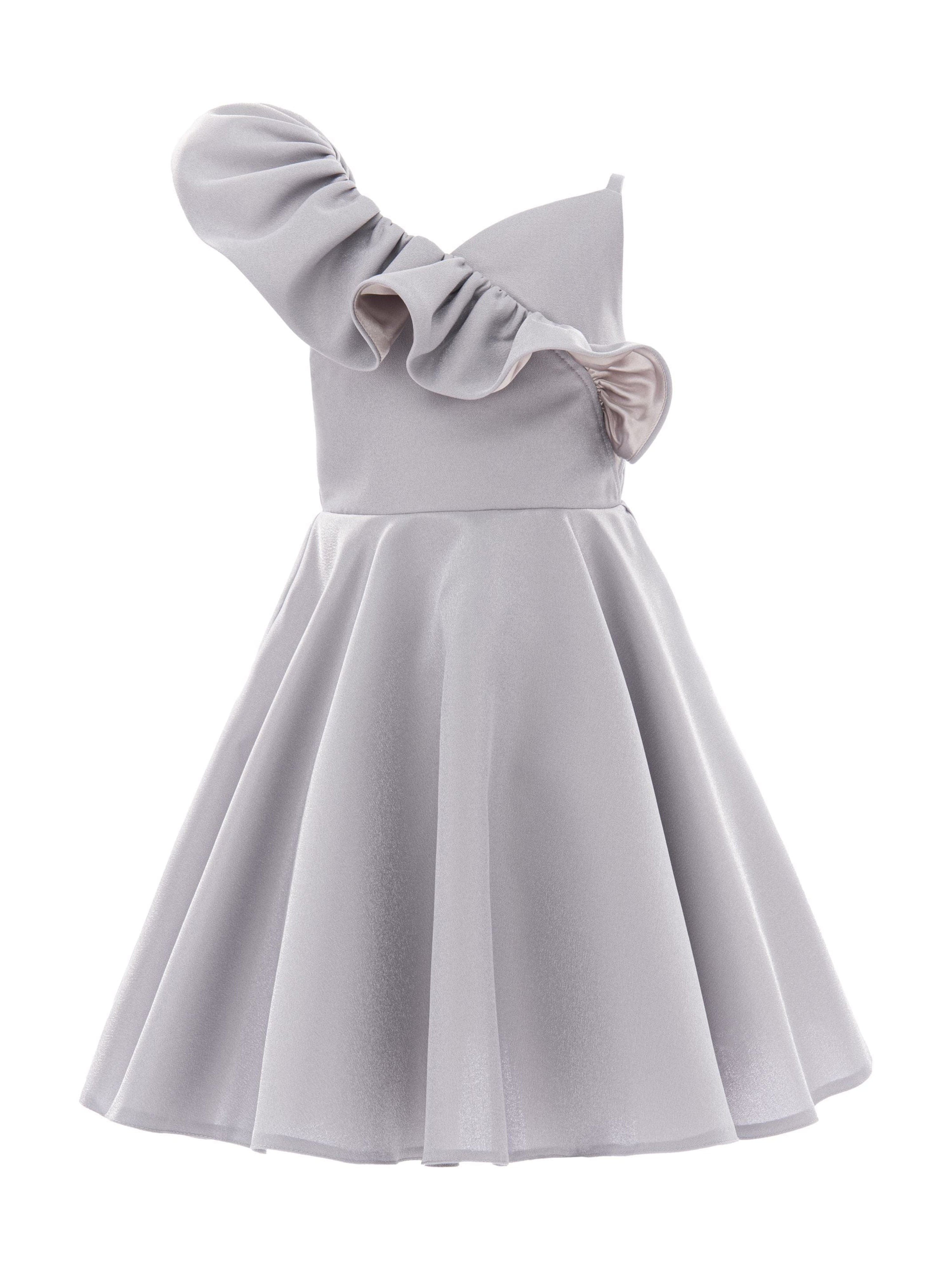 Silver Riviera Off Shoulder Ruffle Dress